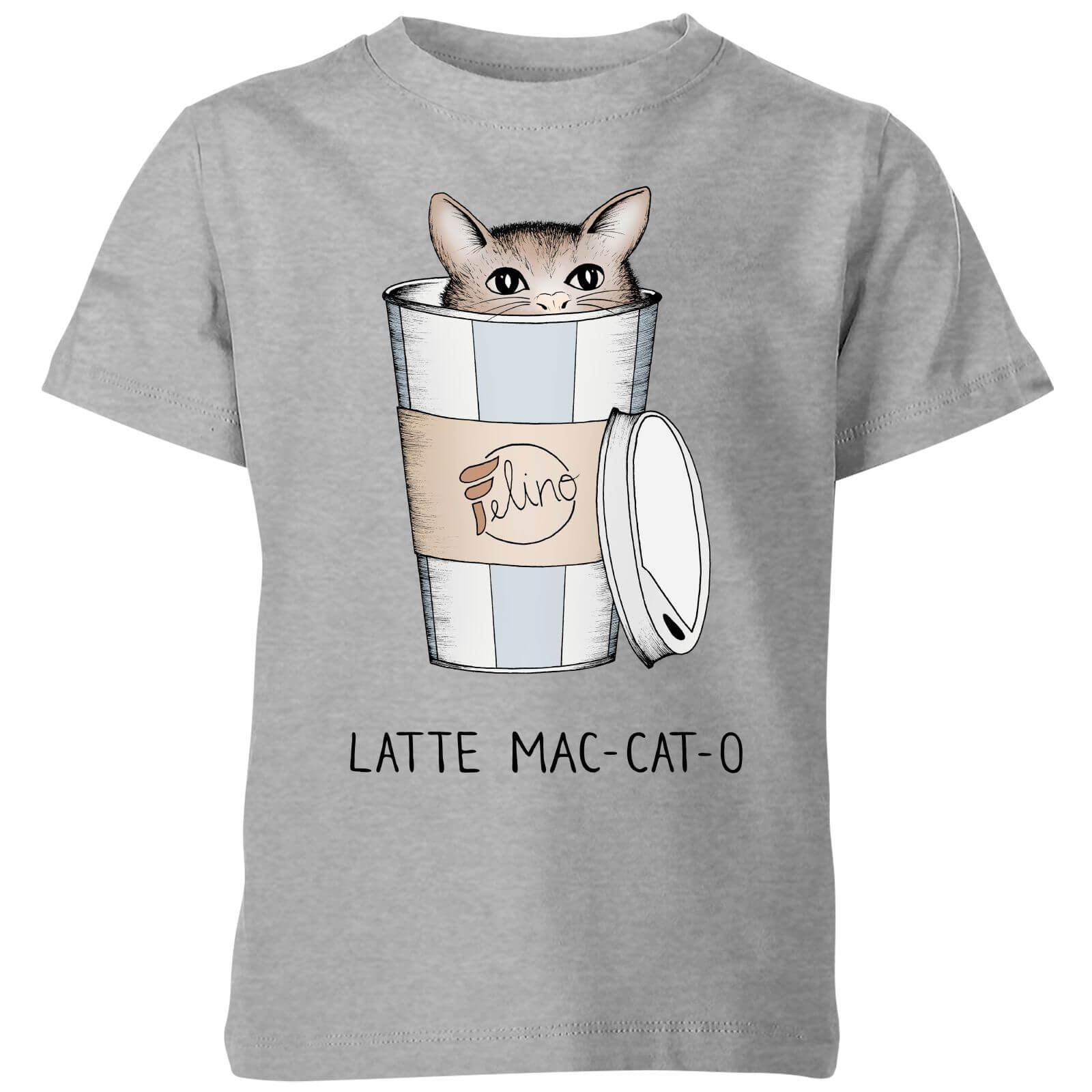 Barlena Latte Mac-Cat-O Kids' T-Shirt - Grey - 3-4 Years - Grey