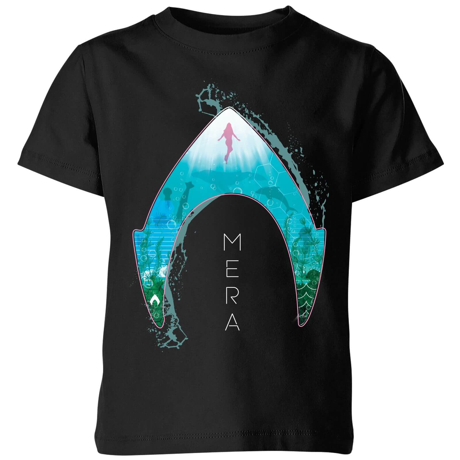 Image of Aquaman Mera Logo Kinder T-Shirt - Schwarz - 11-12 Jahre