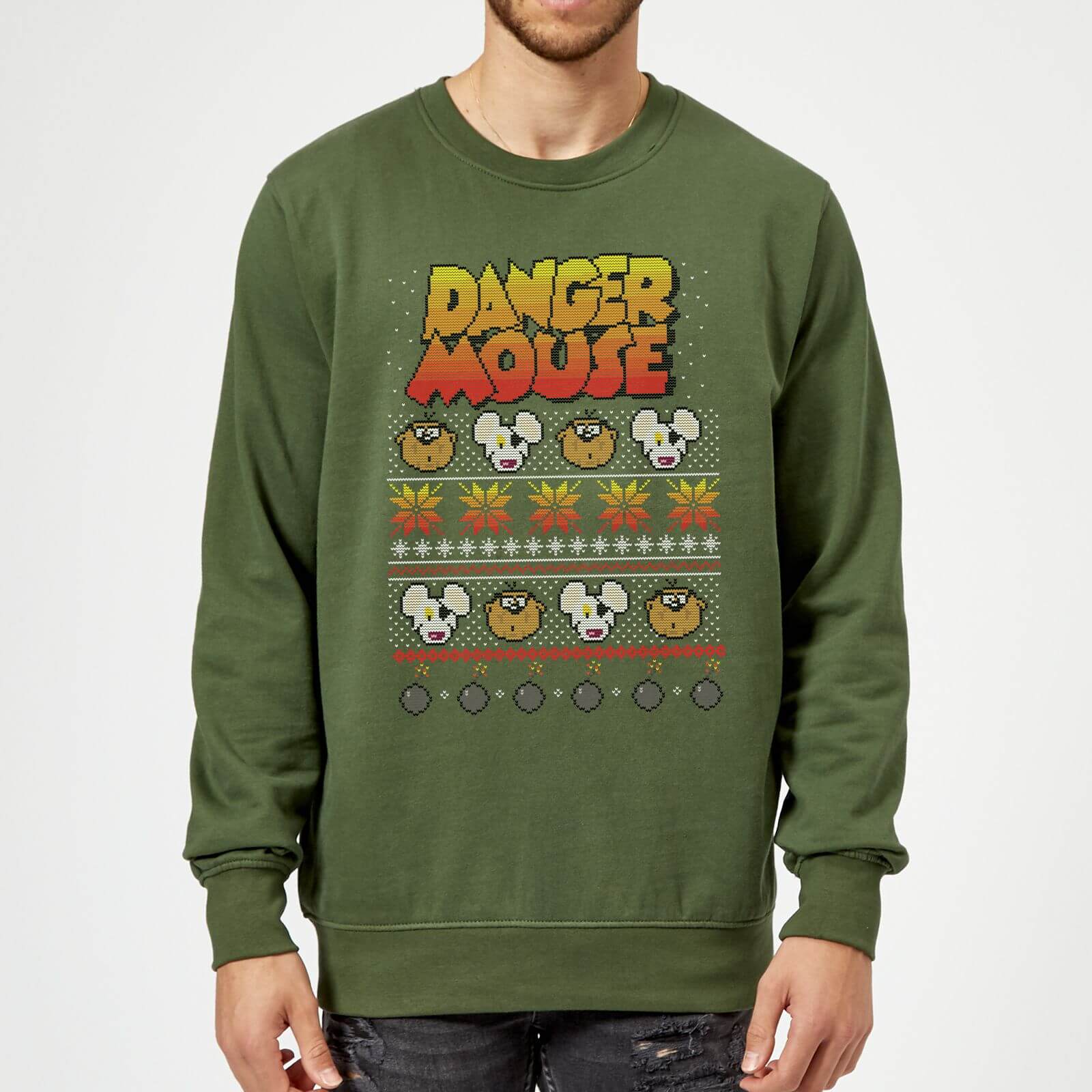 Danger Mouse Pattern Knit Sweatshirt - Dunkelgrün - L - Forest Green