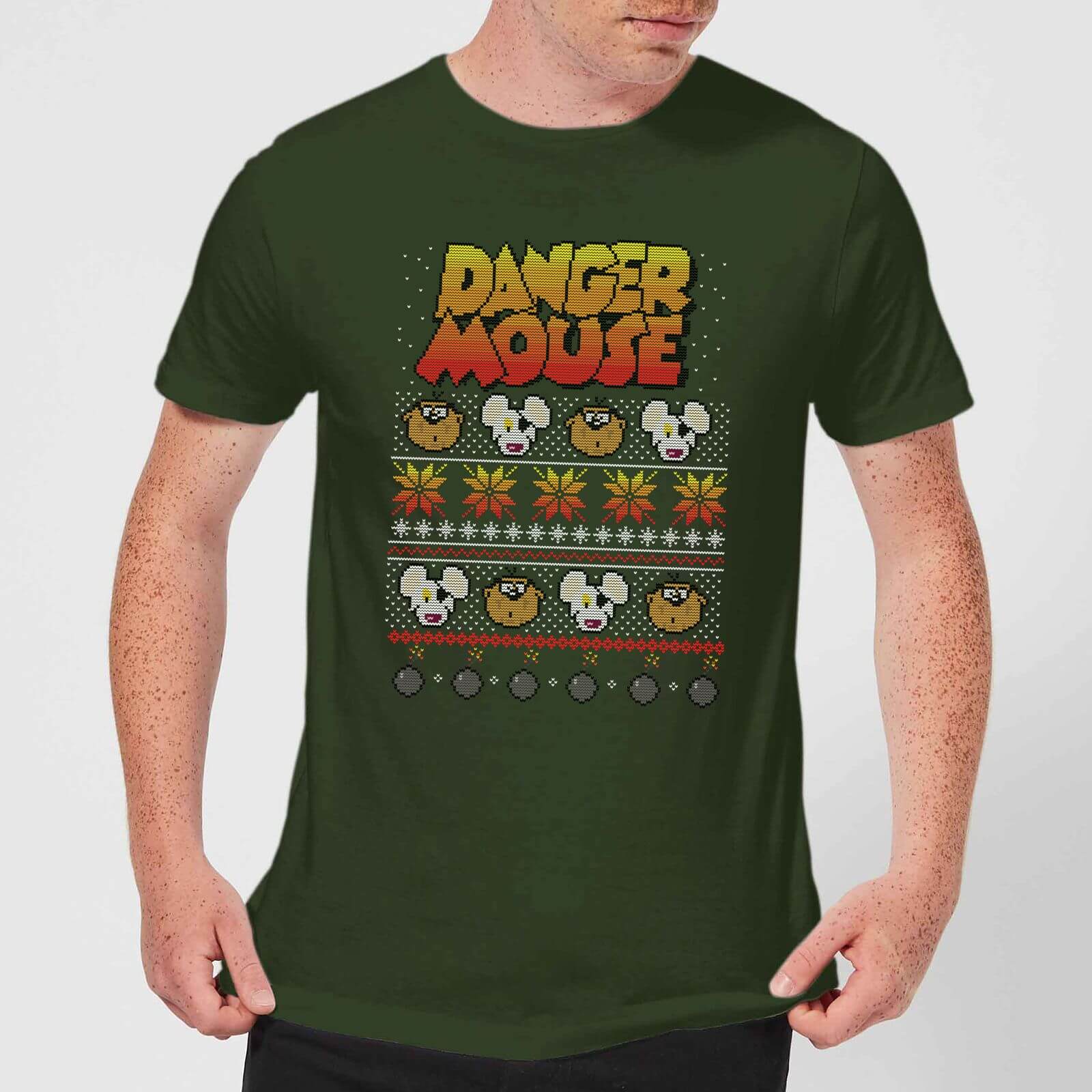 Danger Mouse Pattern Knit Herren T-Shirt - Dunkelgrün - L - Forest Green