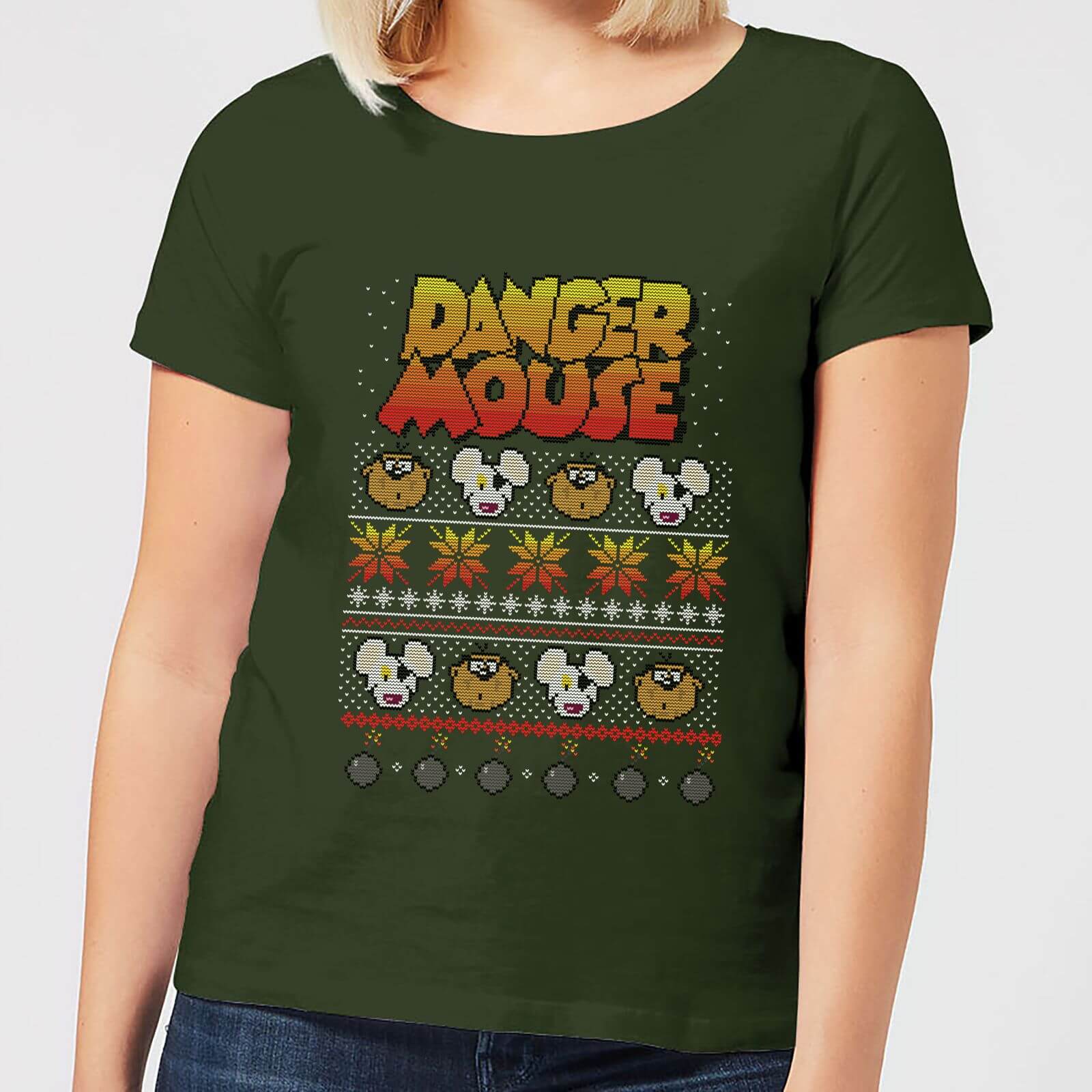 Danger Mouse Pattern Knit Damen T-Shirt - Dunkelgrün - M - Forest Green
