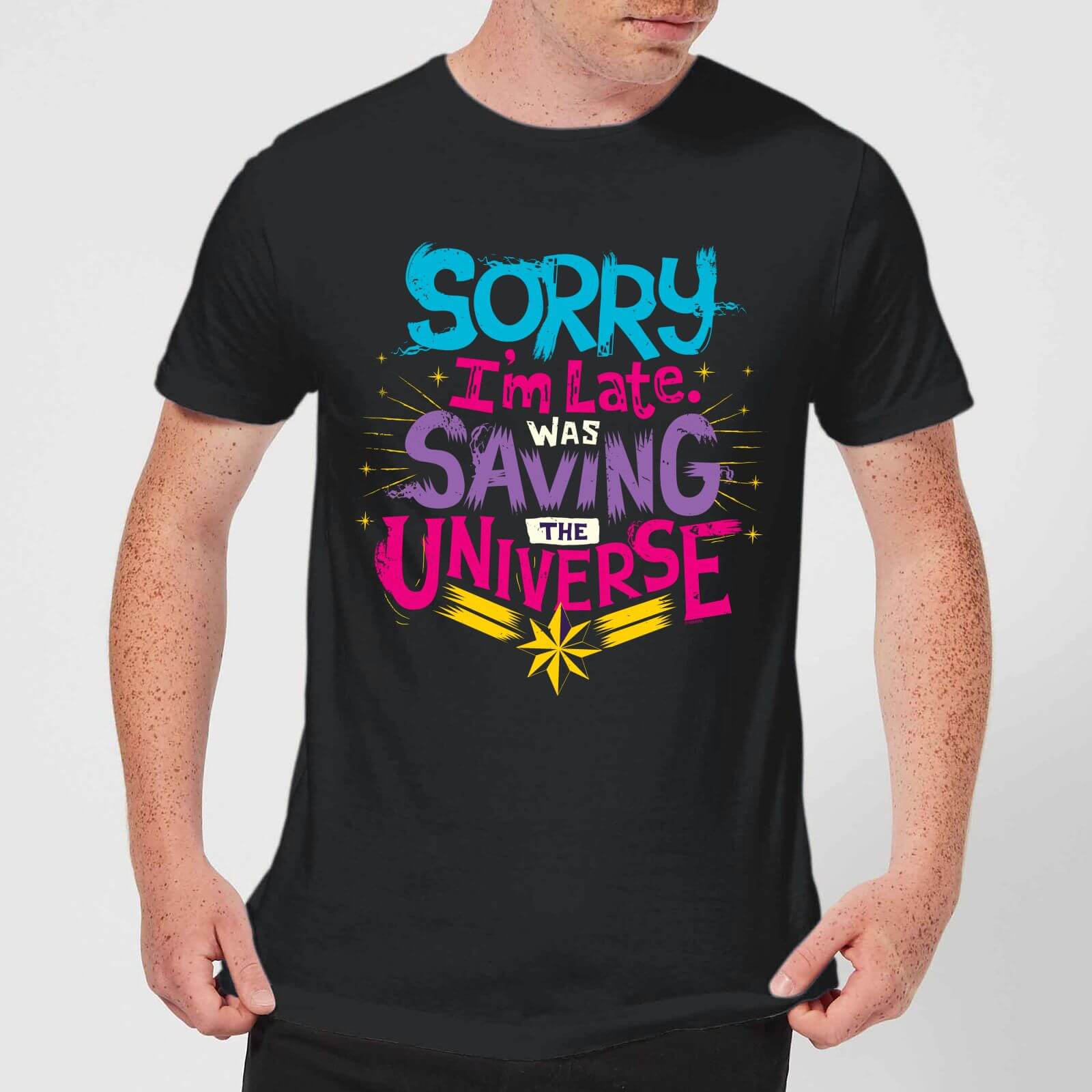 Captain Marvel Sorry I'm Late Men's T-Shirt - Black - S