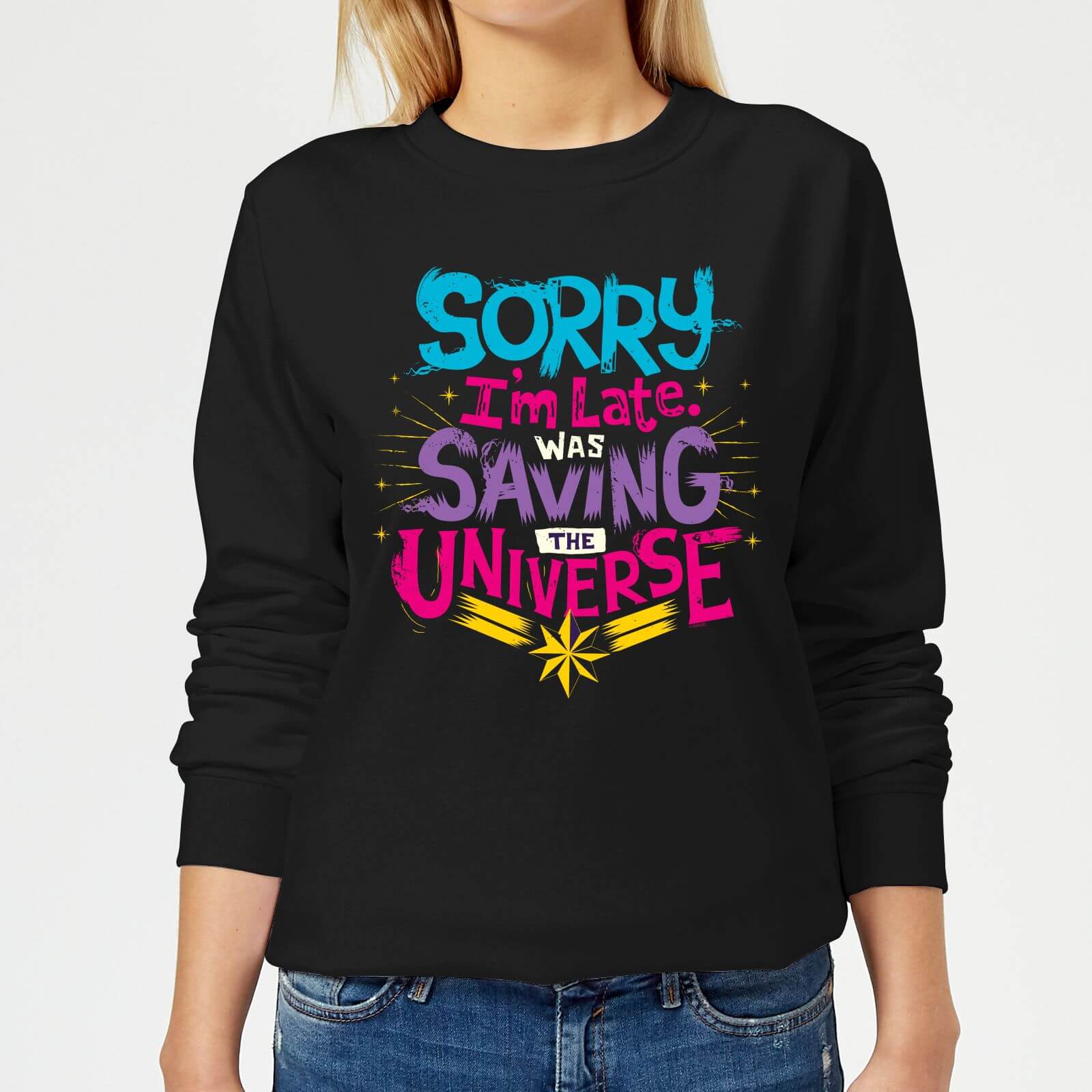 Captain Marvel Sorry I'm Late Women's Sweatshirt - Black - XL