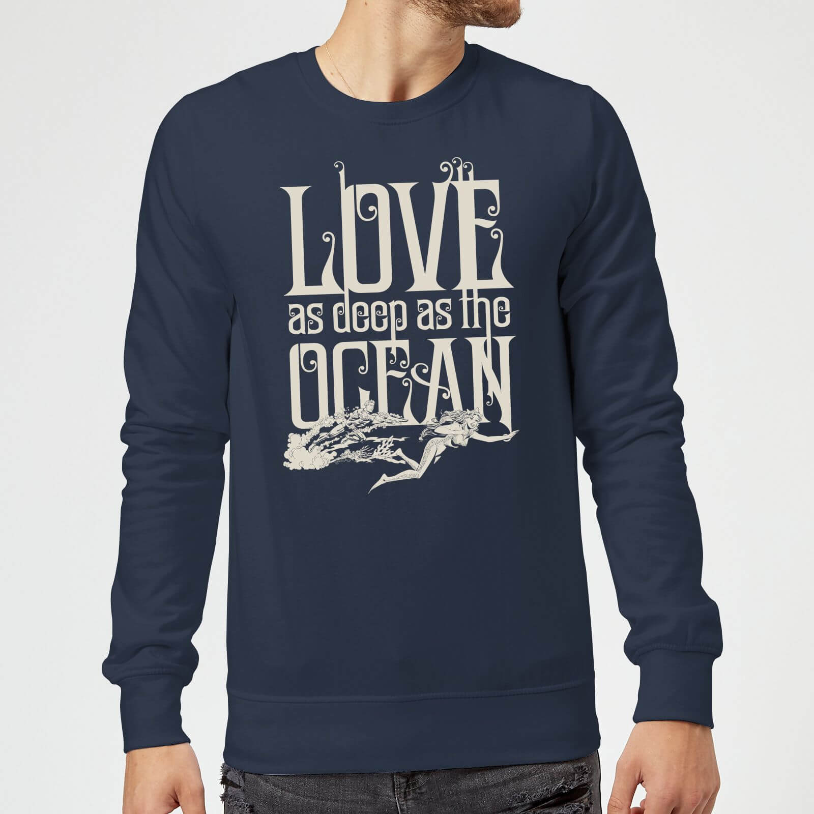 Image of Aquaman Love As Deep As The Ocean Sweatshirt - Navy - 4XL