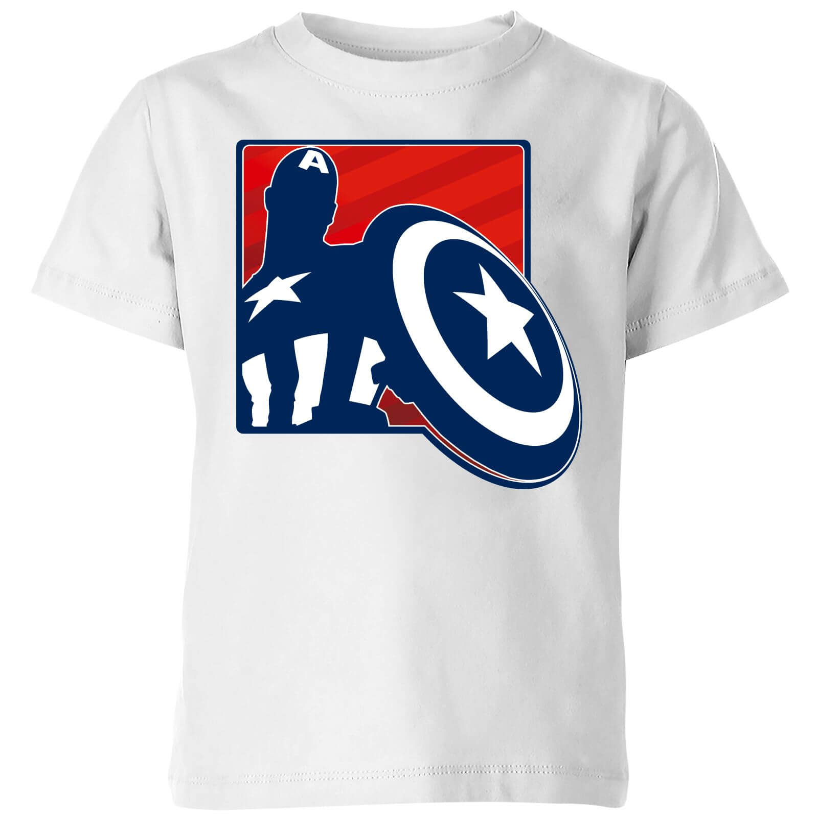 Avengers Assemble Captain America Outline Badge Kids' T-Shirt - White - 11-12 Jahre