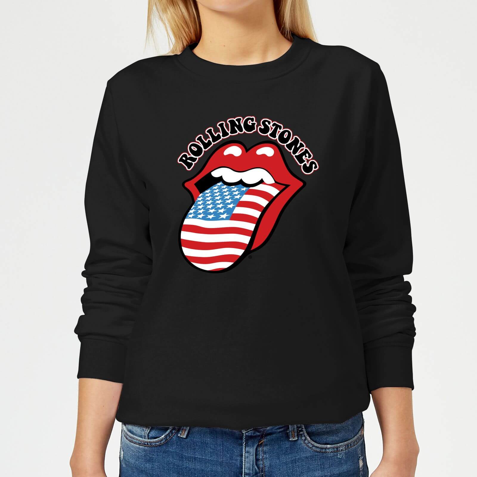 Rolling Stones US Flag Women's Sweatshirt - Black - L - Black
