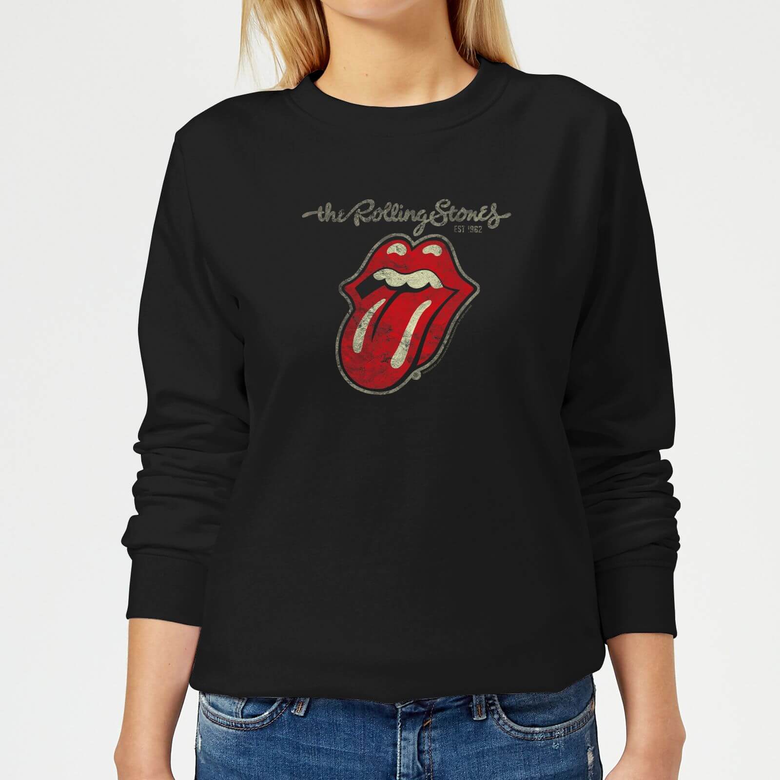 Rolling Stones Plastered Tongue Women's Sweatshirt - Black - L