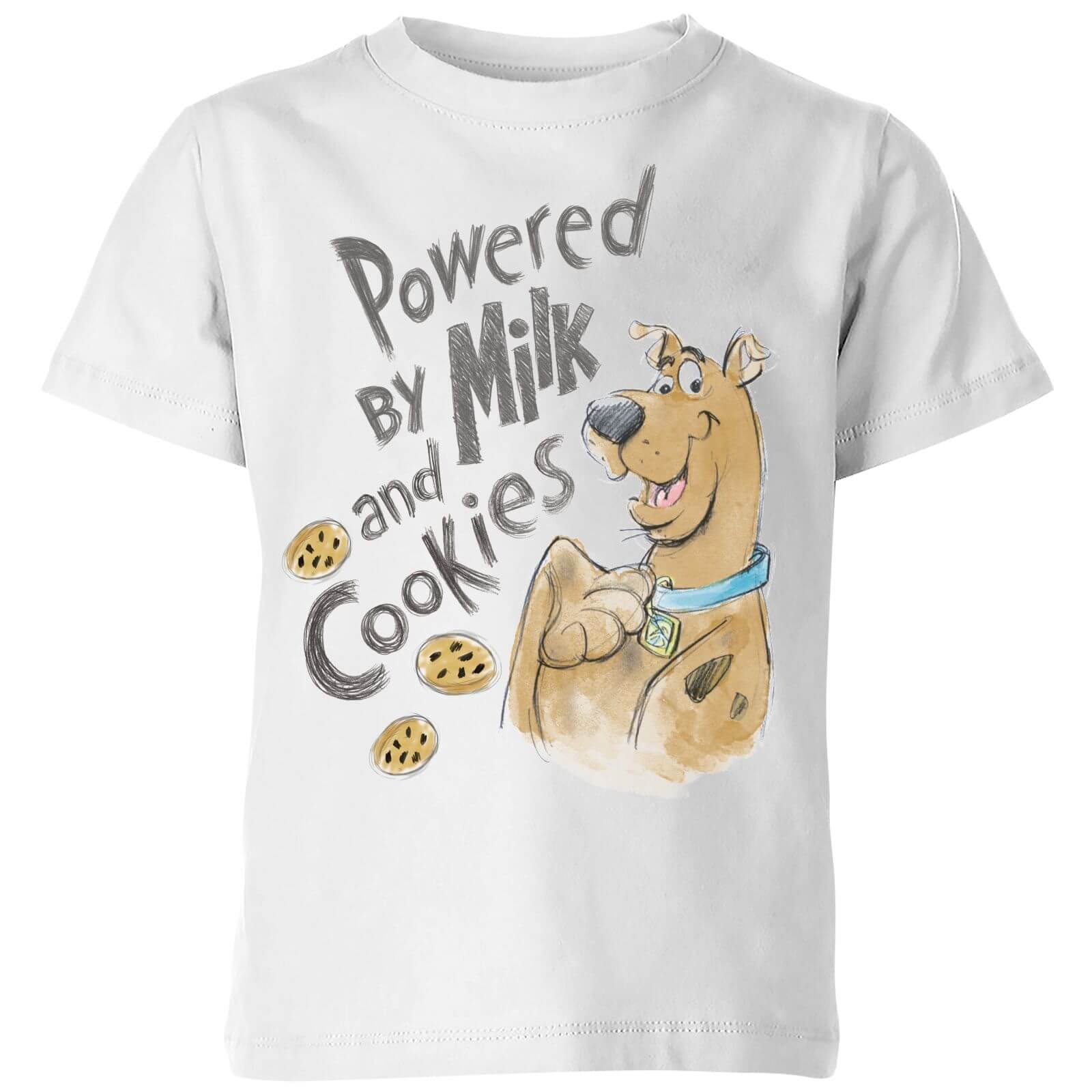 Scooby Doo Powered By Milk And Cookies Kids' T-Shirt - White - 9-10 Years