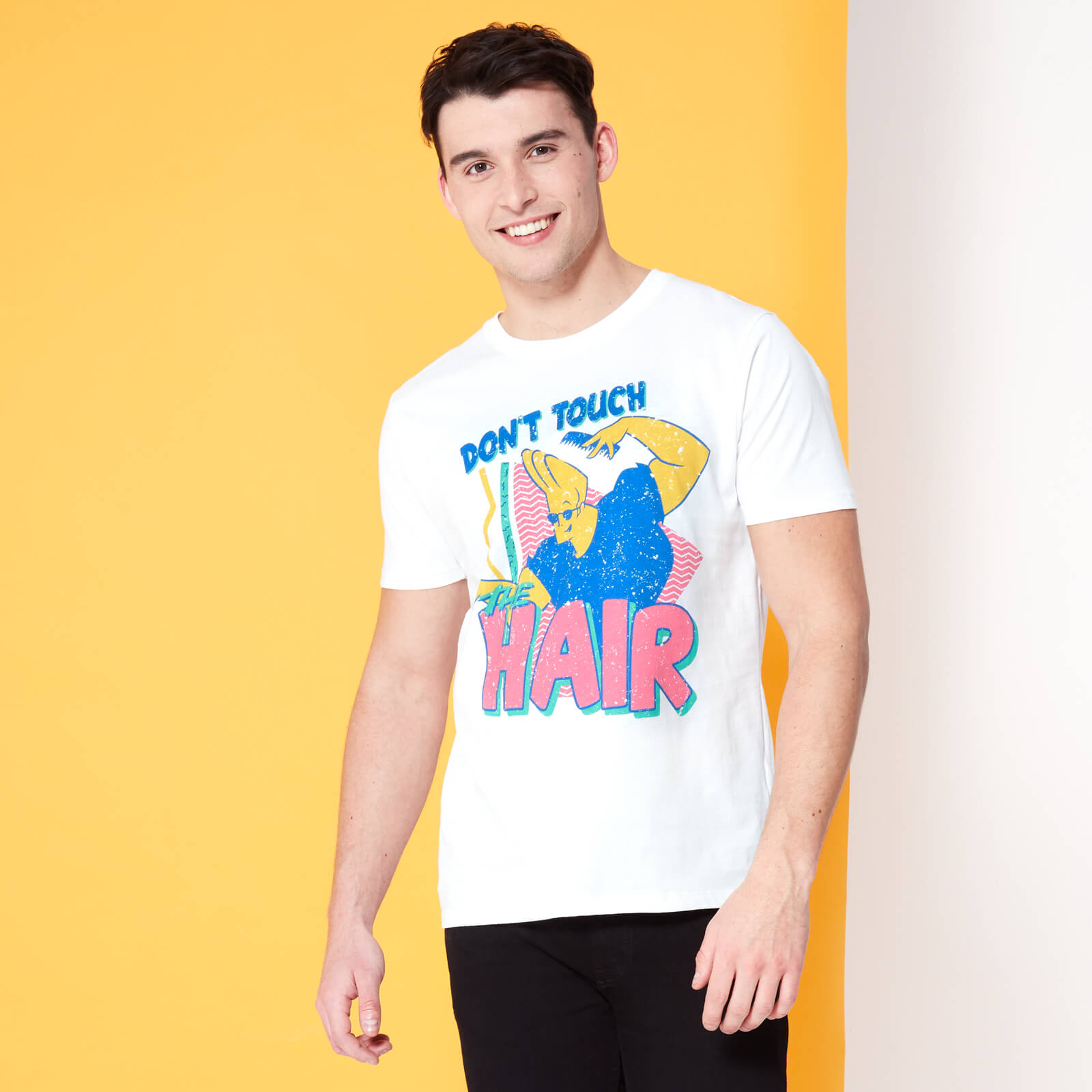 Cartoon Network Spin-Off Johnny Bravo Don't Touch The Hair T-Shirt - White - M - White