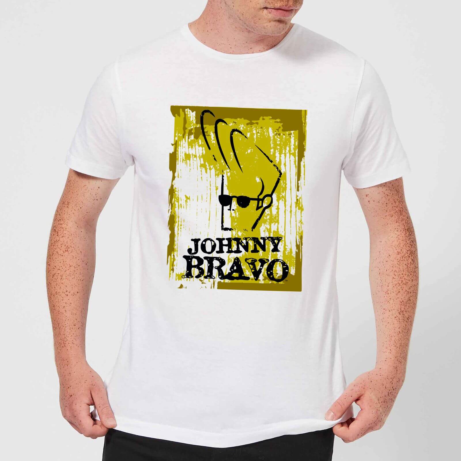 

Johnny Bravo Distressed Men's T-Shirt - White - L - Bianco