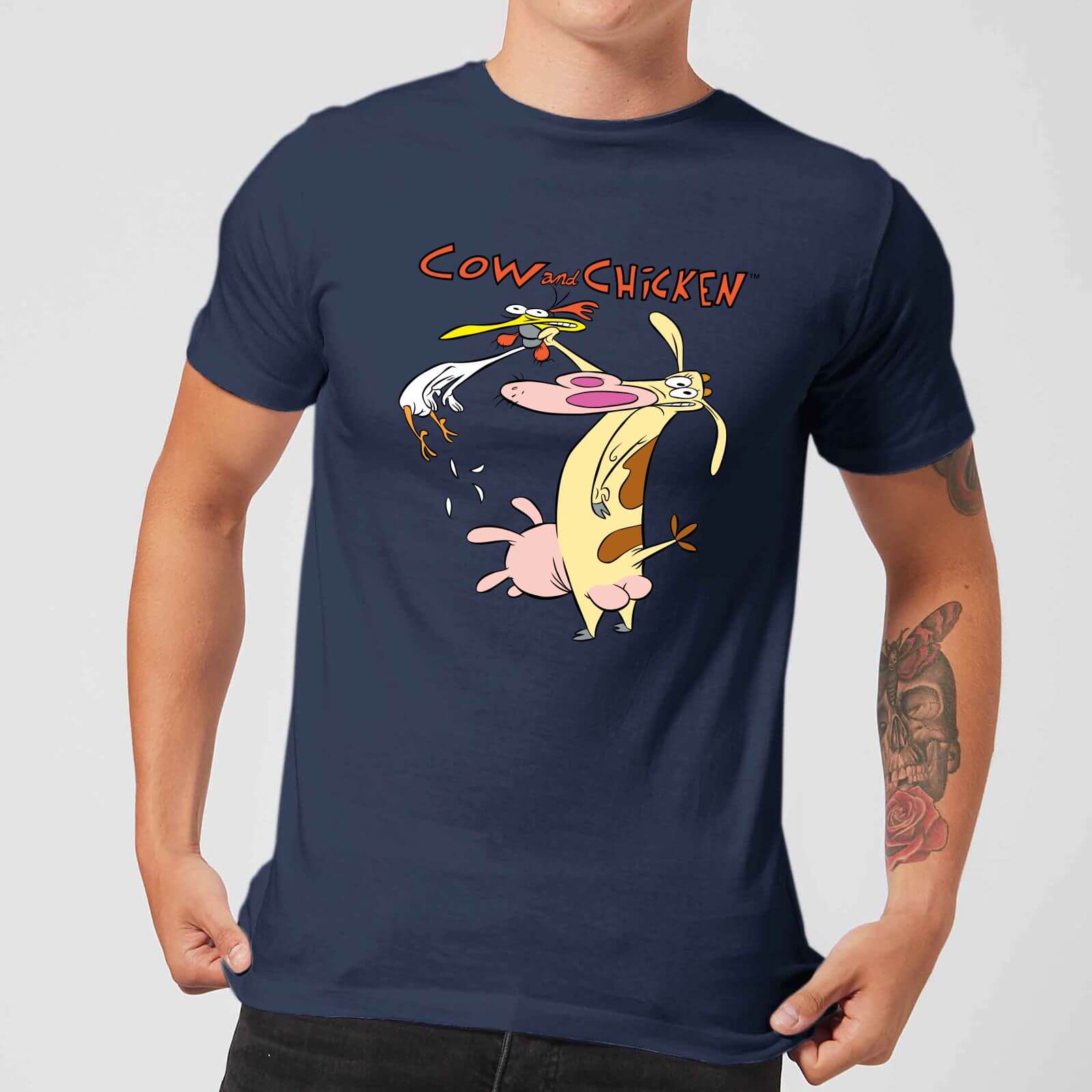 Cow and Chicken Characters Men%27s T-Shirt - Navy - XL