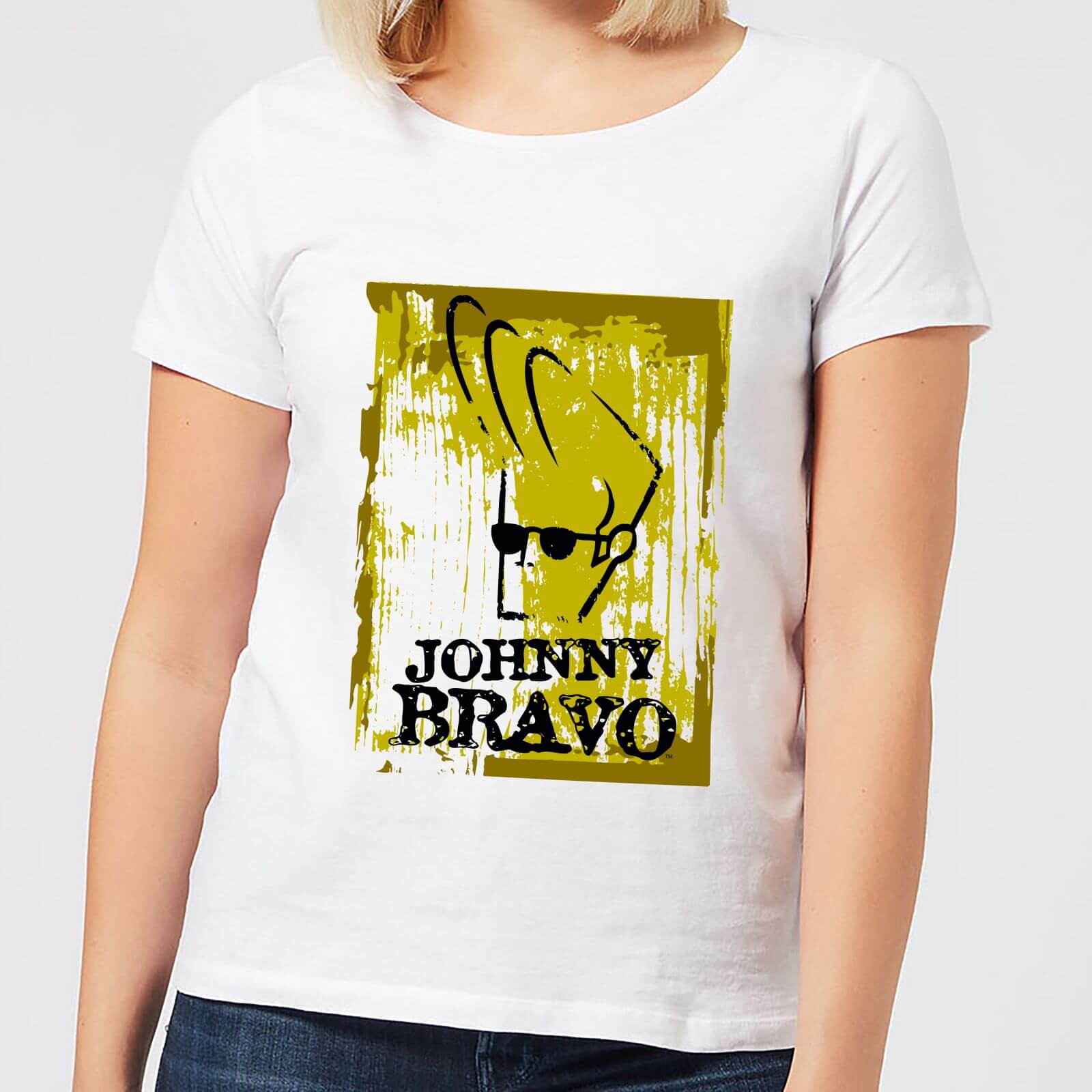 

Johnny Bravo Distressed Women's T-Shirt - White - L - Bianco