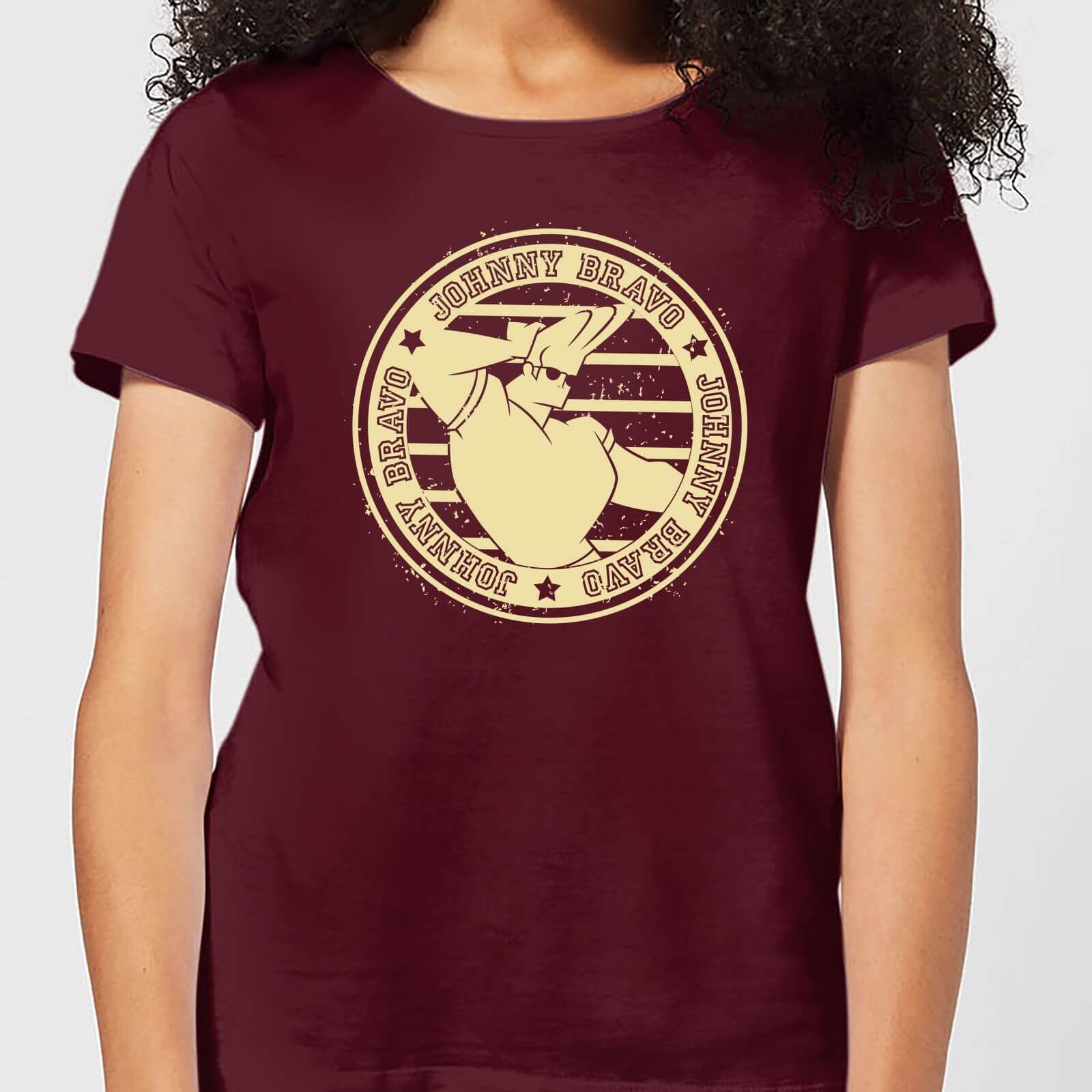 Johnny Bravo Sports Badge Women's T-Shirt - Burgundy - L - Burgundy