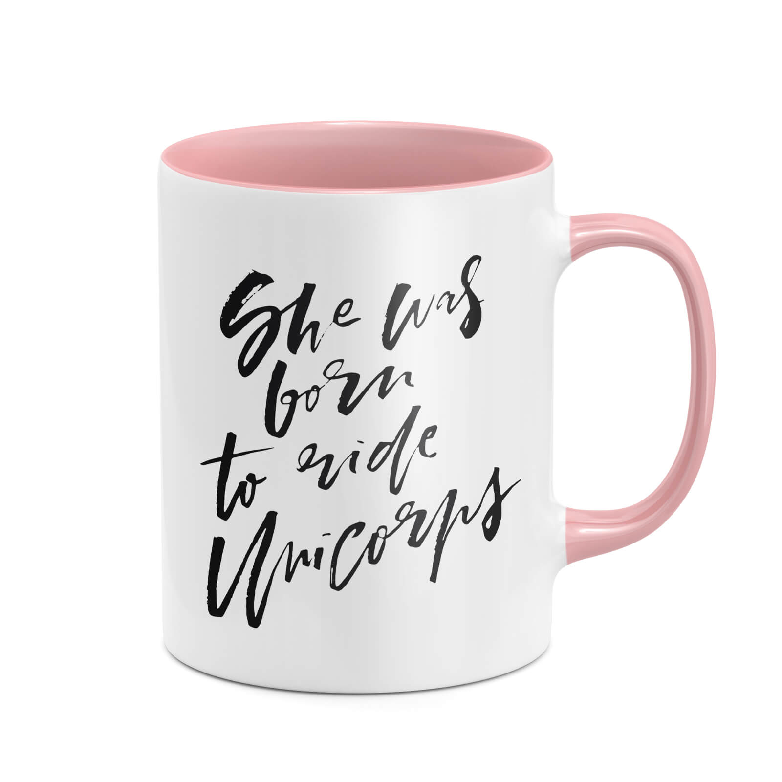 She Was Born To Ride Unicorns Mug - White/Pink