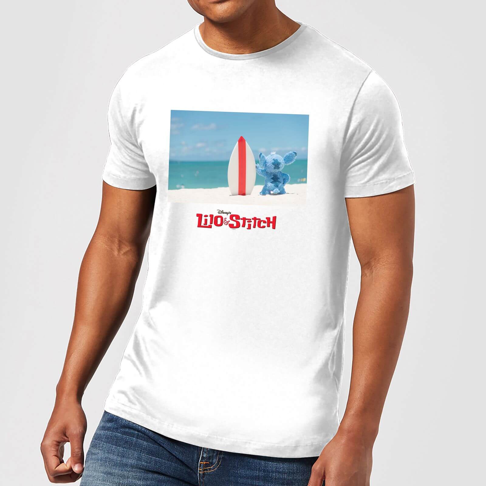 Disney Lilo And Stitch Surf Beach Men's T-Shirt - White - XXL