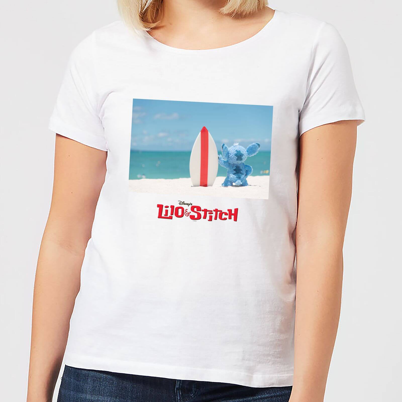 Disney Lilo And Stitch Surf Beach Women's T-Shirt - White - XXL