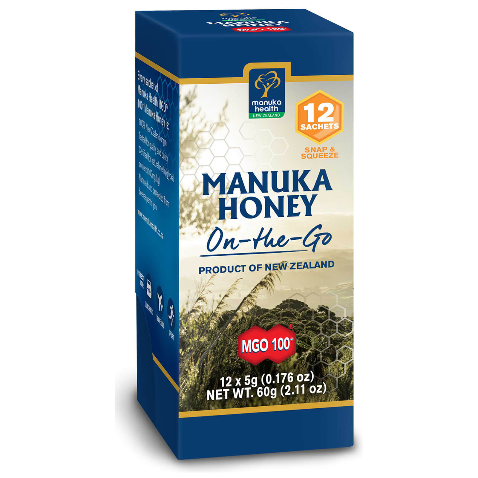 MGO 100+ Pure Manuka Honey – Snap Pack – 5g – Pack of 12 lookfantastic.com imagine