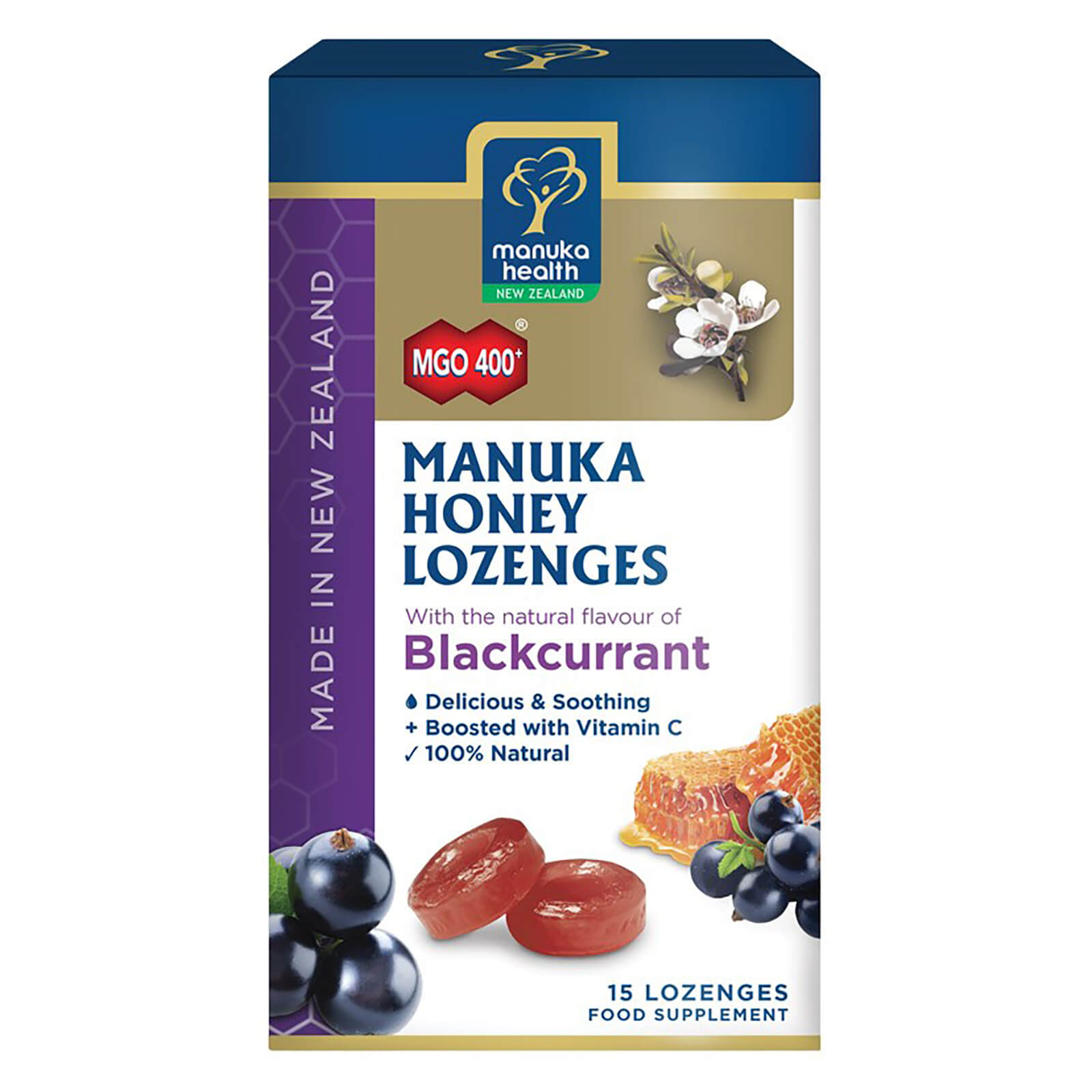 MGO 400+ Manuka Honey Lozenges with Blackcurrant – 15 Lozenges lookfantastic.com imagine