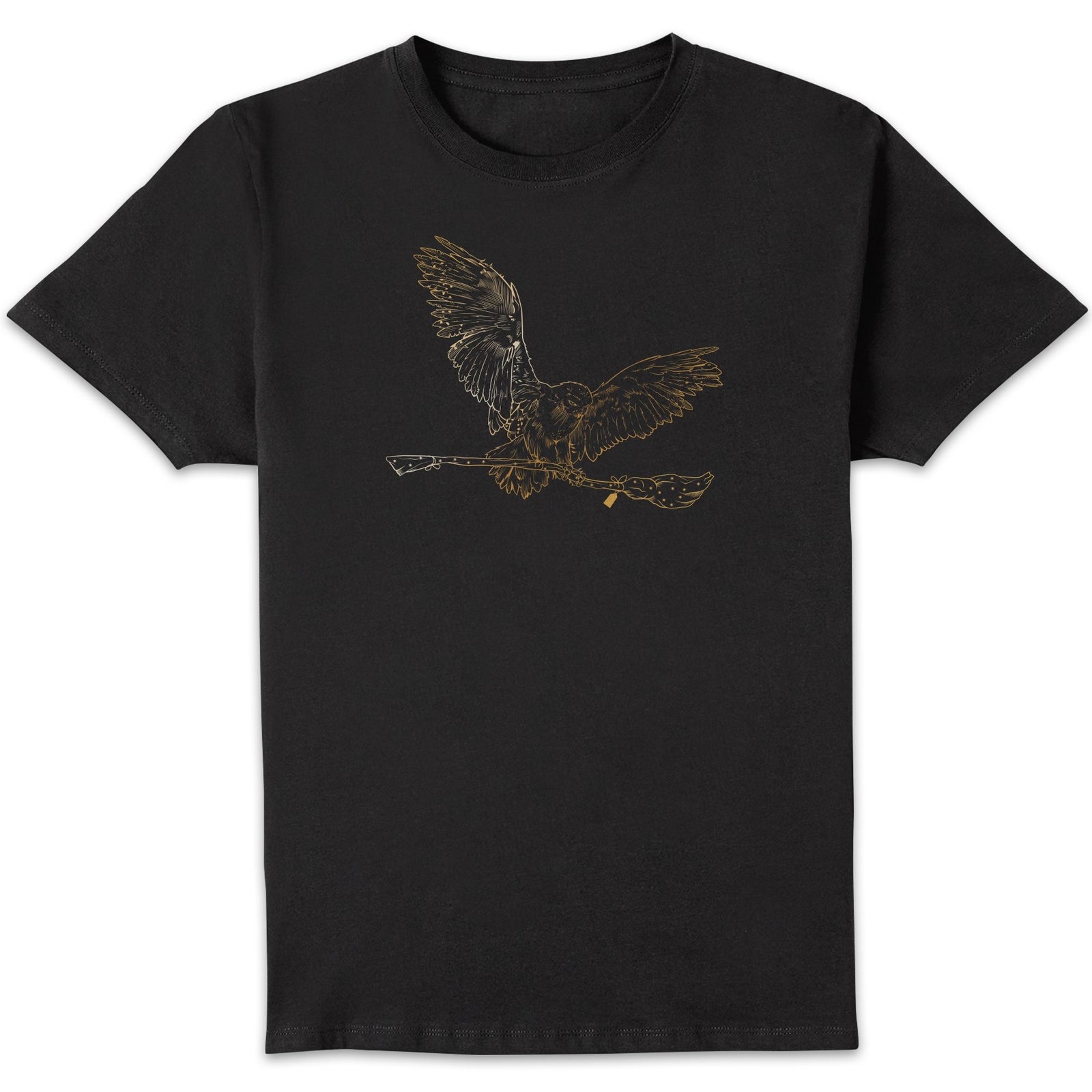 Harry Potter Hedwig Broom Gold Men's T-Shirt - Black - M
