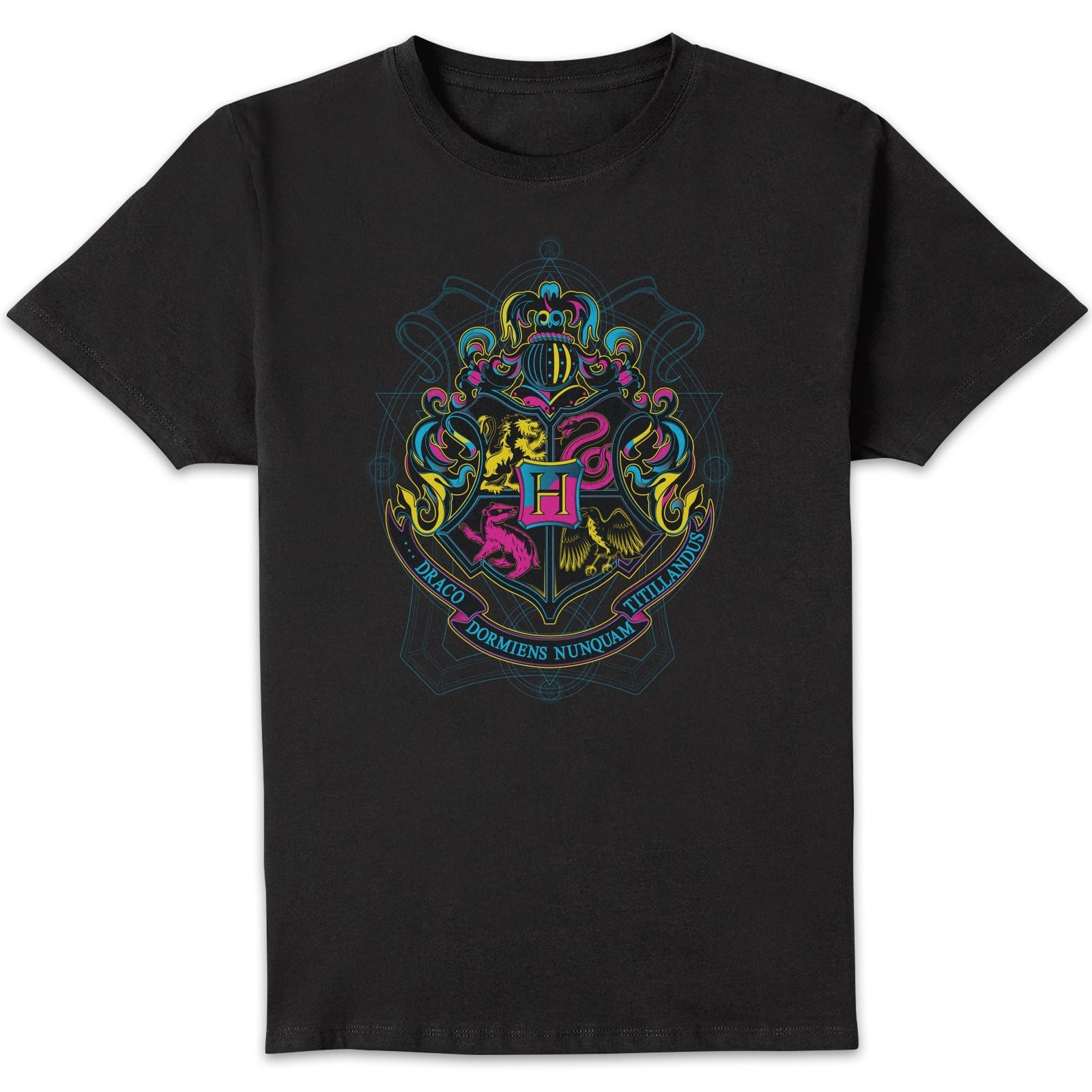 Harry Potter Hogwarts Neon Crest Men's T-Shirt - Black - M