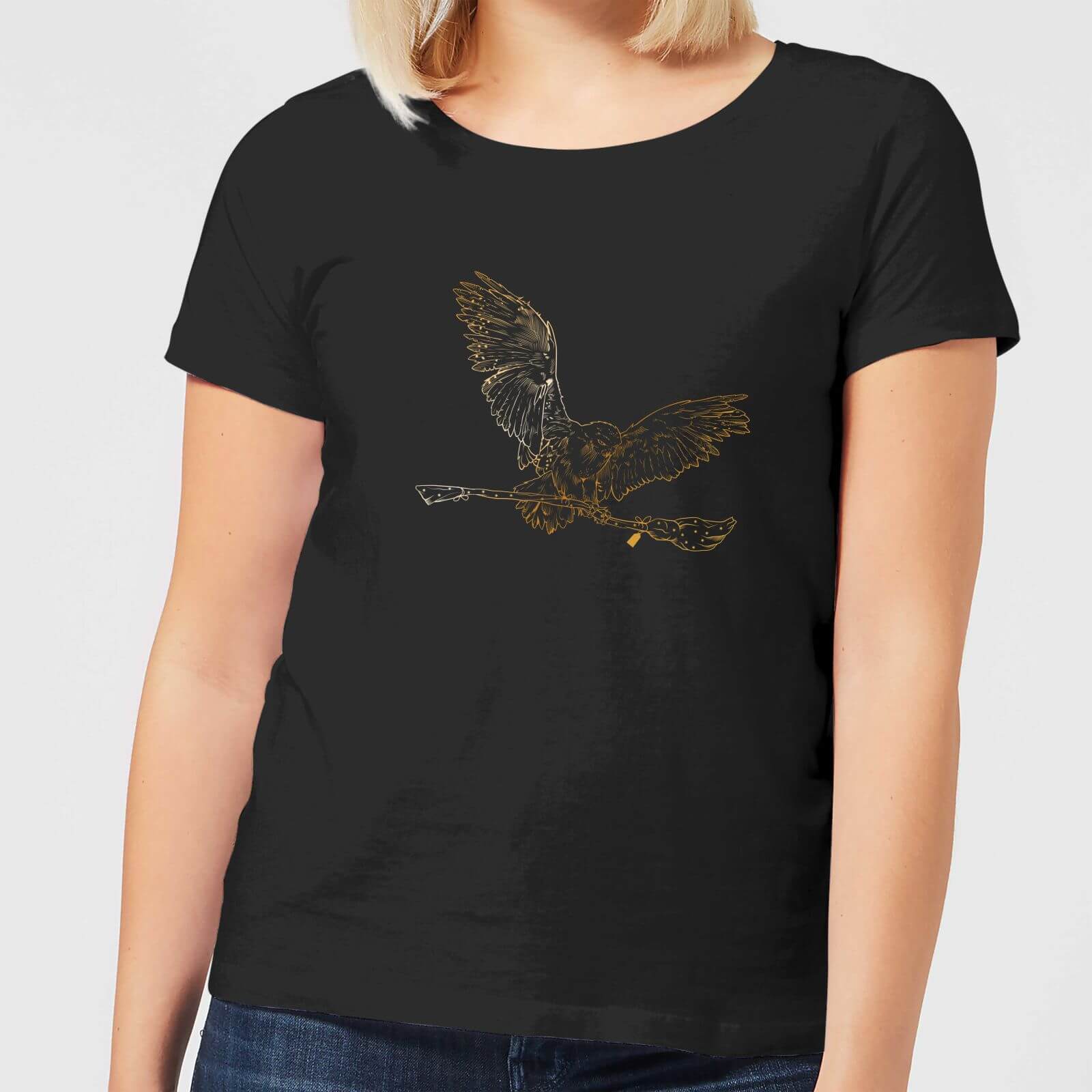 T-Shirt Harry Potter Hedwig Broom Gold - Nero - Donna - XXL