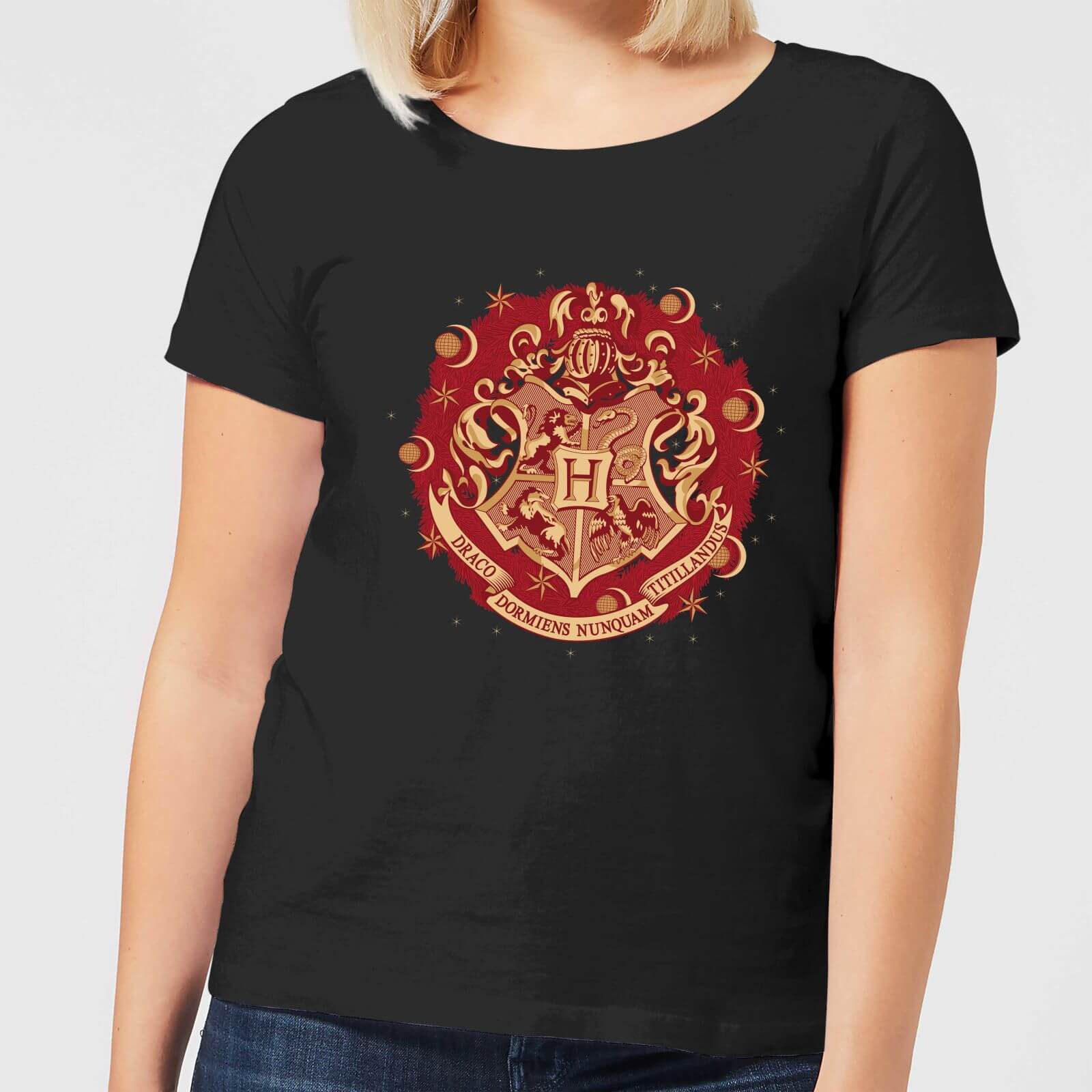 T-Shirt Harry Potter Hogwarts Christmas Crest - Nero - Donna - XXL