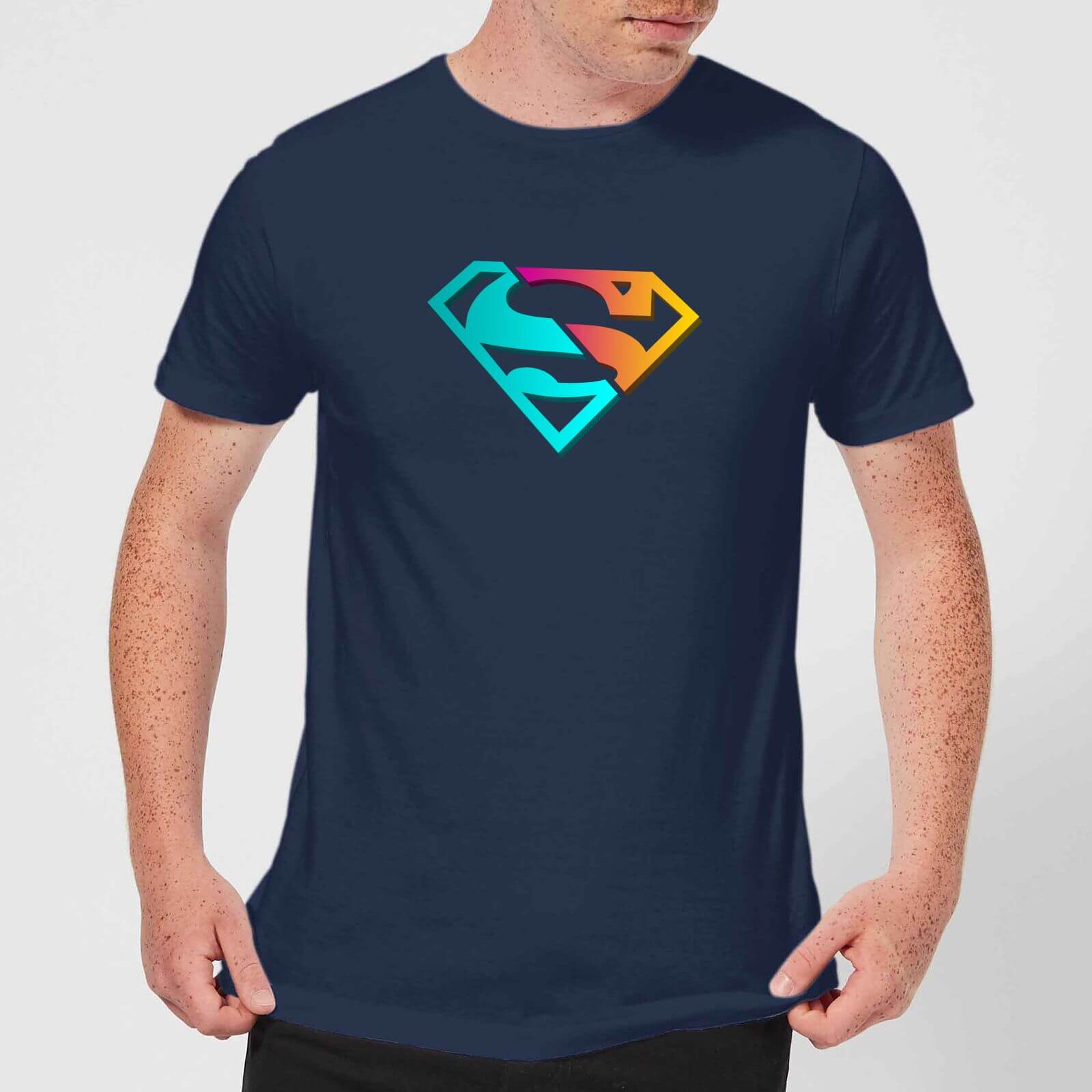 Justice League Neon Superman Men's T-Shirt - Navy - S