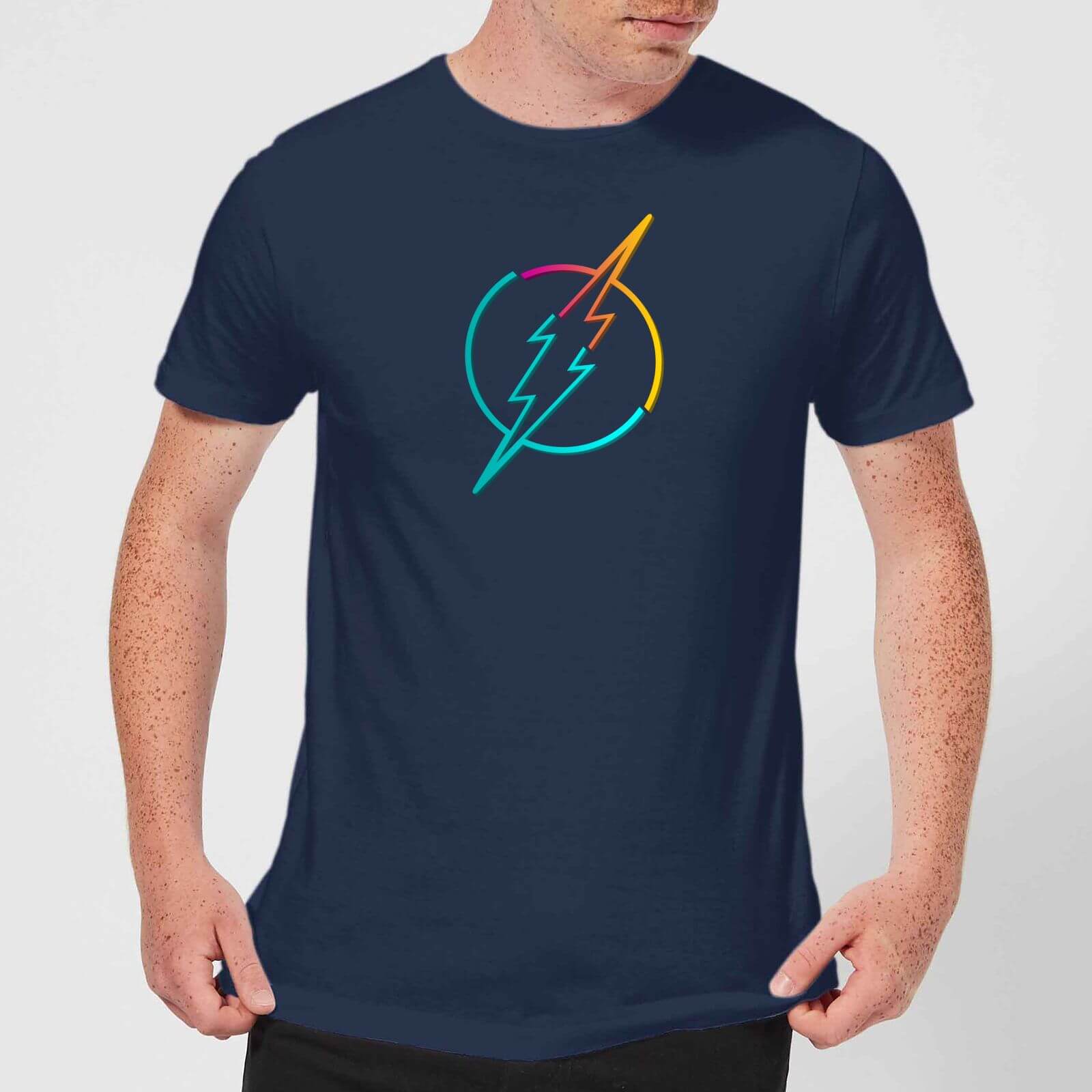 Justice League Neon Flash Men's T-Shirt - Navy - S