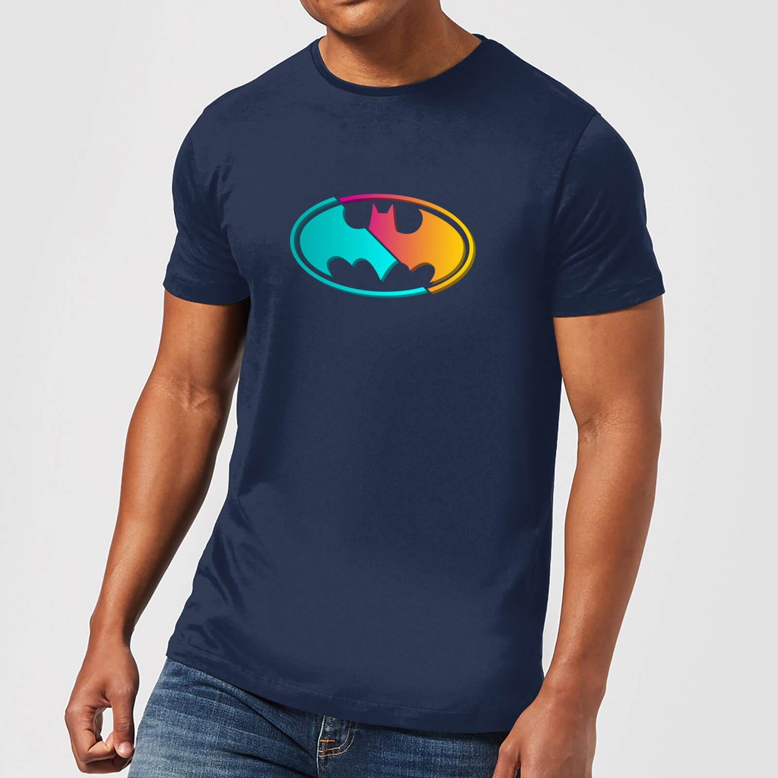 Justice League Neon Batman Men's T-Shirt - Navy - XXL