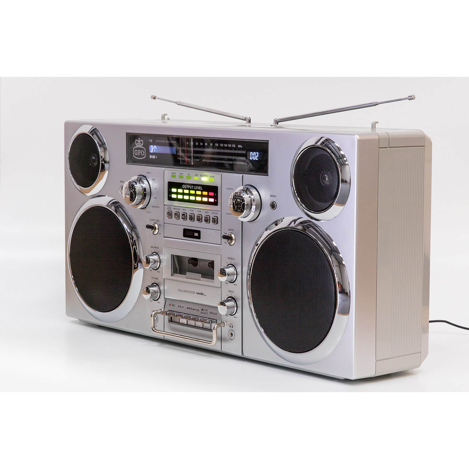 GPO Brooklyn Retro DAB/FM Bluetooth Boombox - Grey, Grey