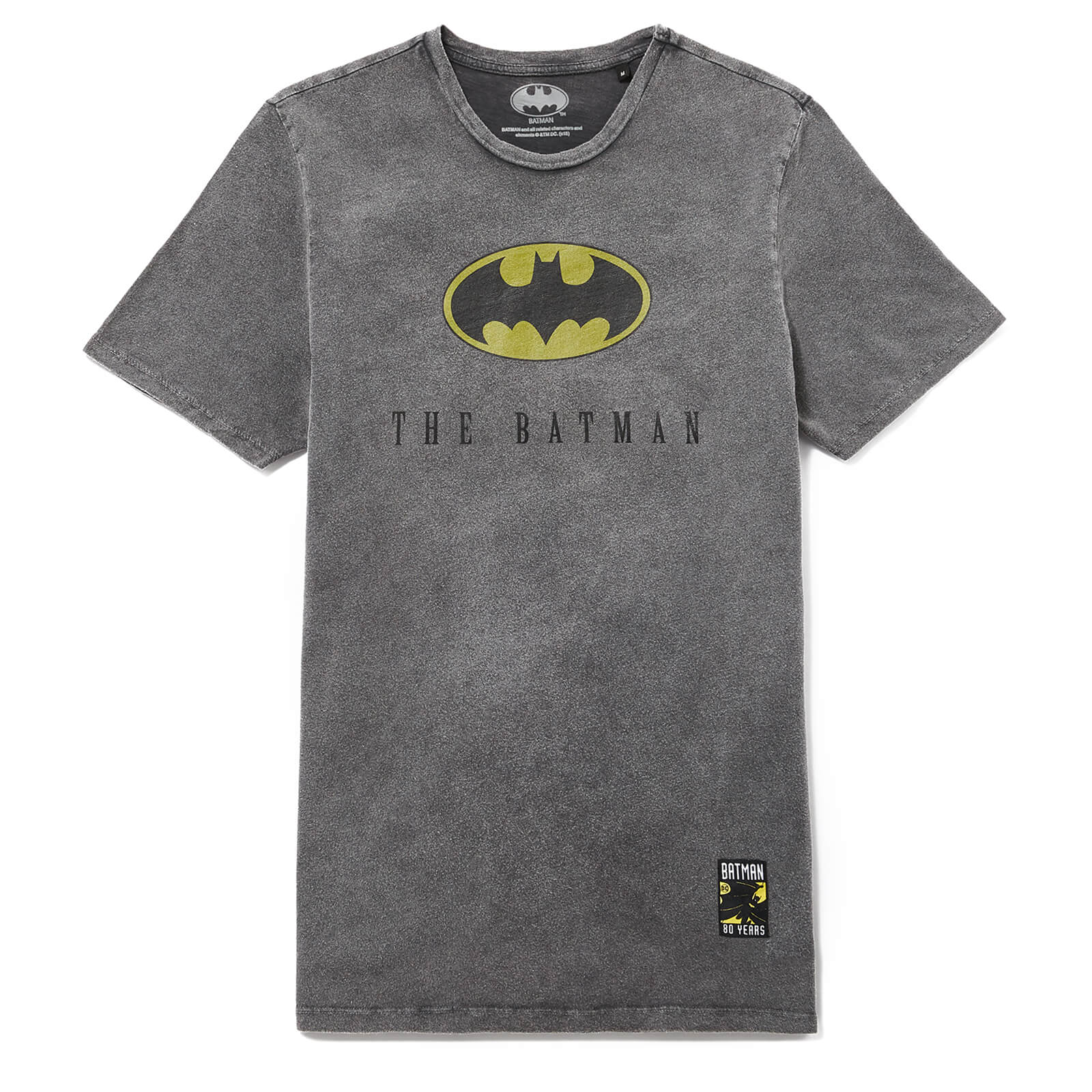 Batman 80th Anniversary Logo T-Shirt - Black Acid Wash - M - Black