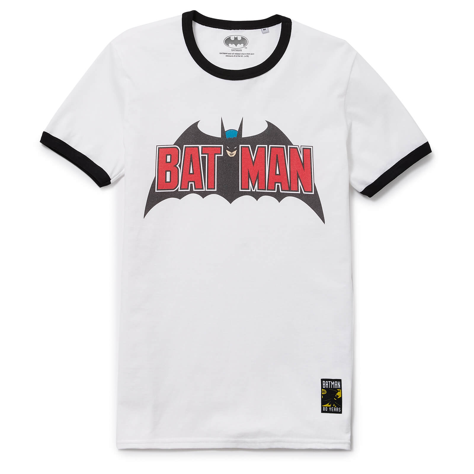 Batman 80th Anniversary 70s Super Ringer T-Shirt - White/Black - M - White