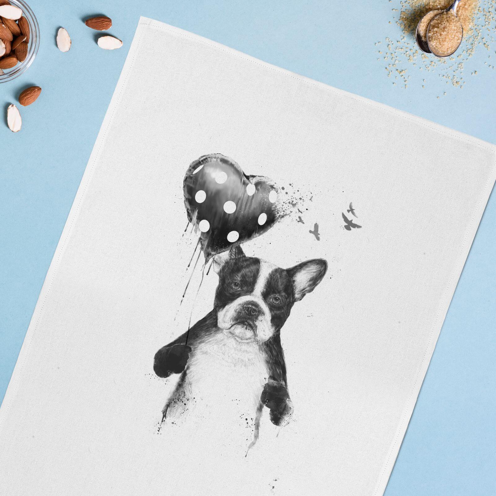 Balazs Solti Bulldog and Balloon Cotton Tea Towel
