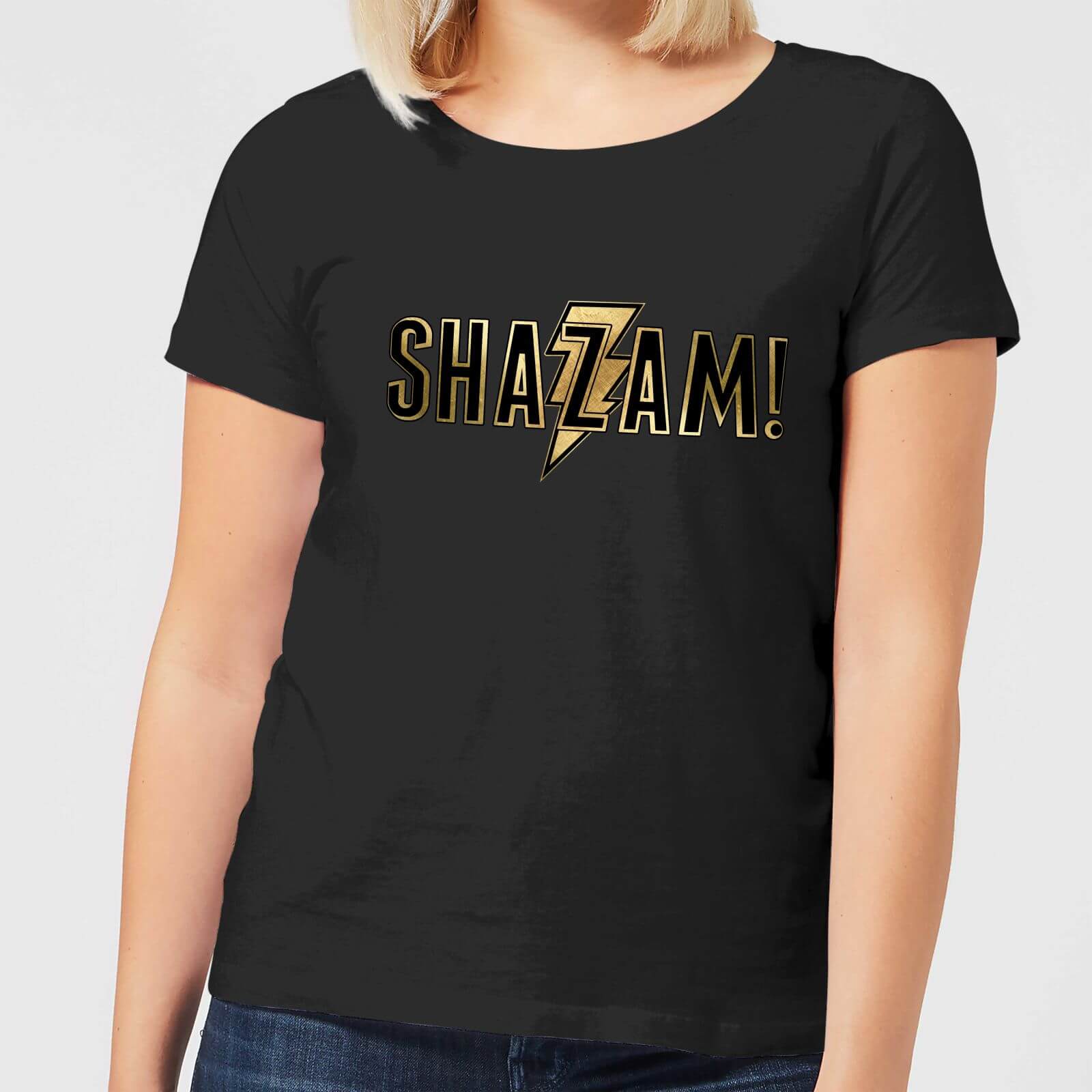 Image of Shazam Gold Logo Women's T-Shirt - Black - 4XL