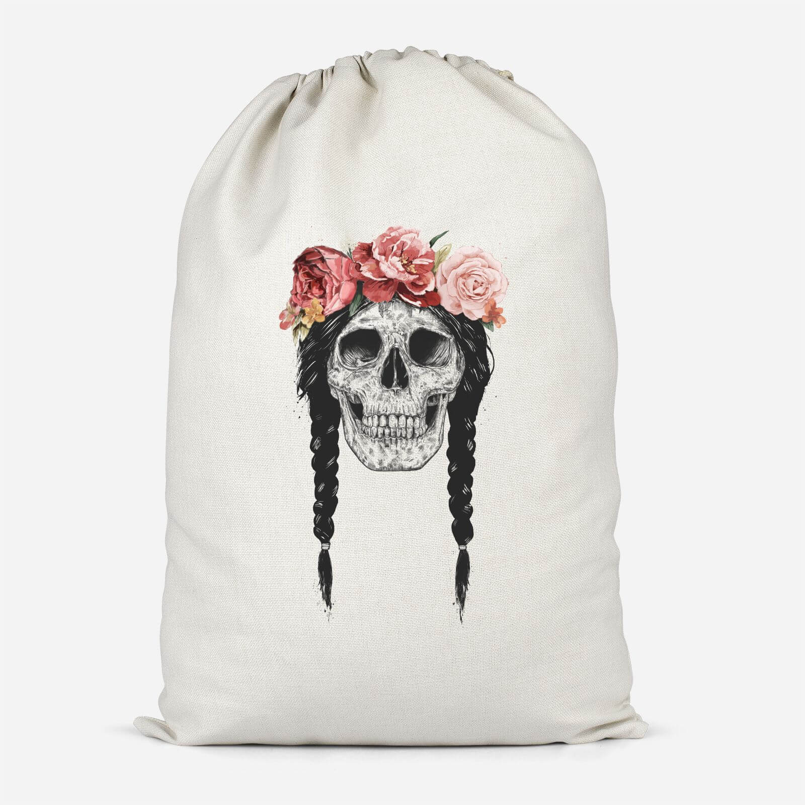 Skull And Flowers Cotton Storage Bag - Small