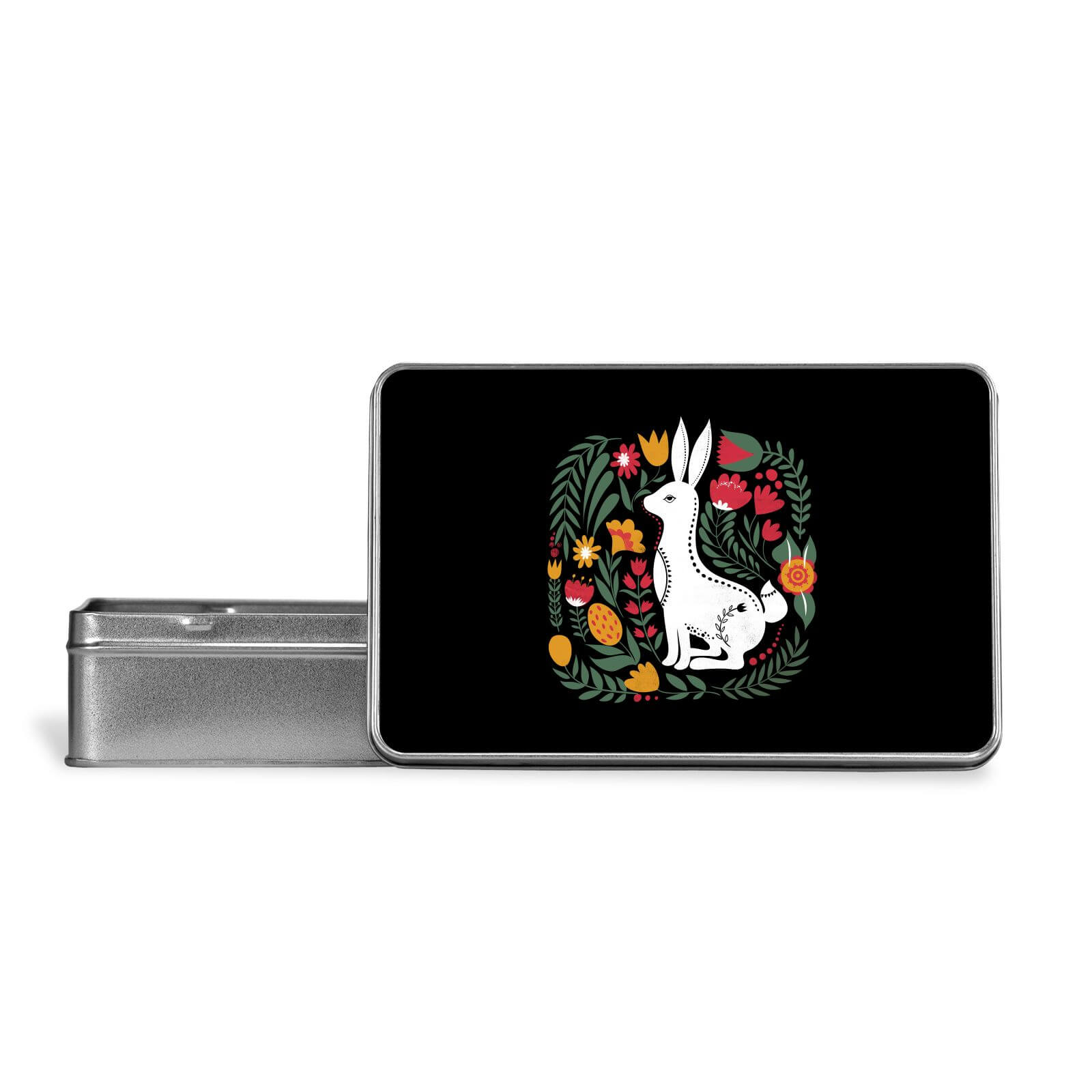 Scandi Rabbit Pattern Metal Storage Tin