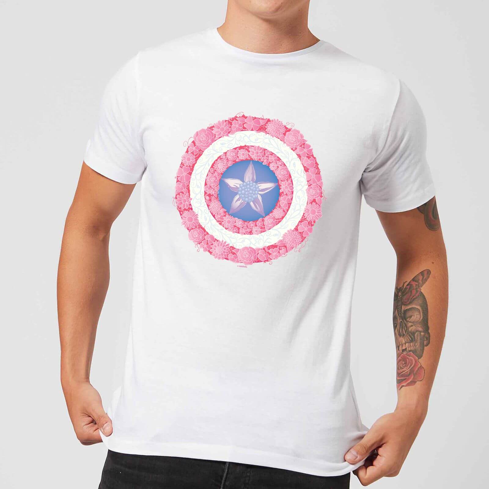 Marvel Captain America Flower Shield Men's T-Shirt - White - 5XL