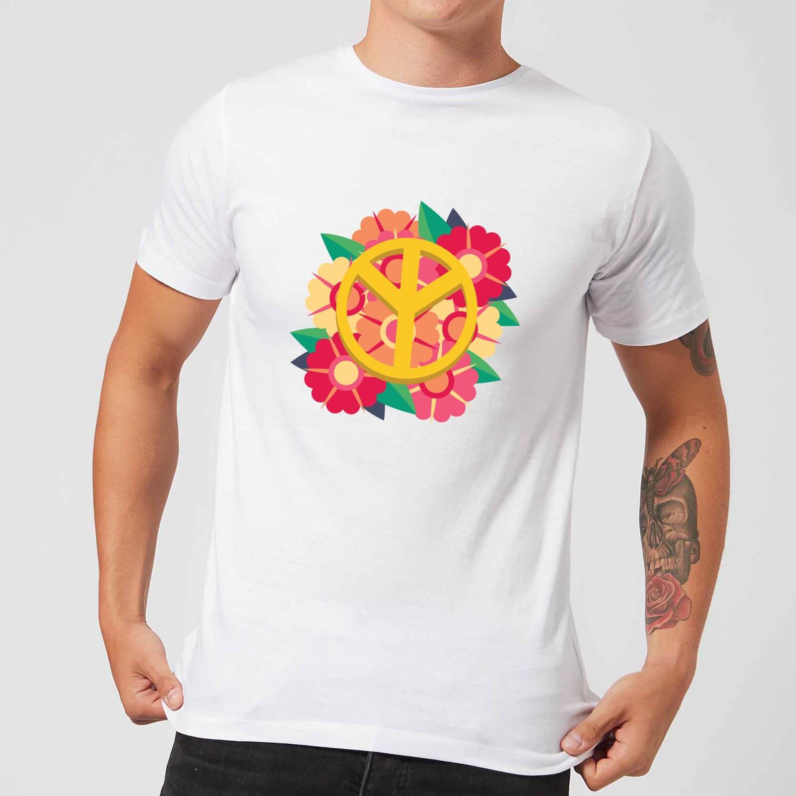 Peace Symbol Floral Men's T-Shirt - White - M