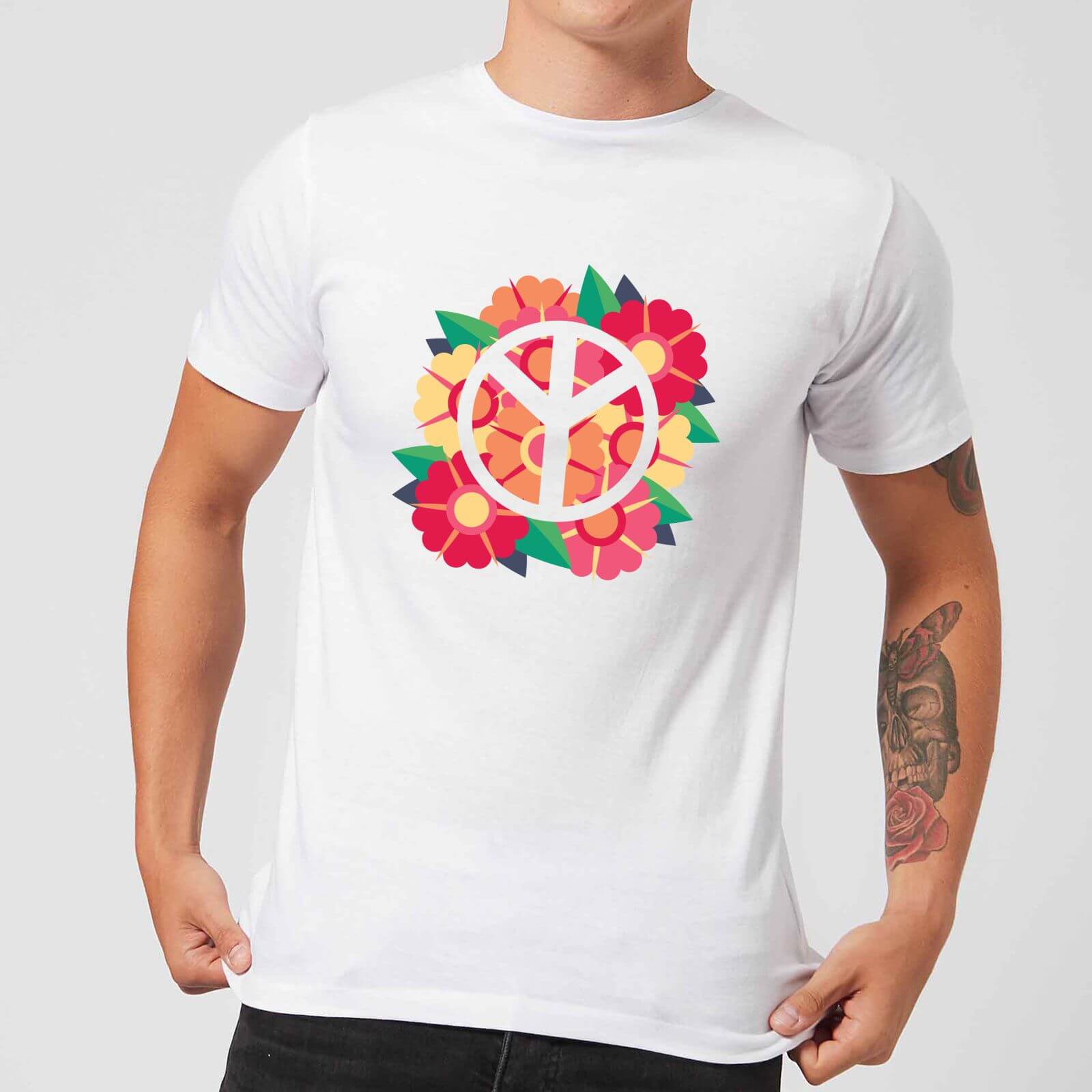 Peace Symbol Floral Men's T-Shirt - White - 5XL - White