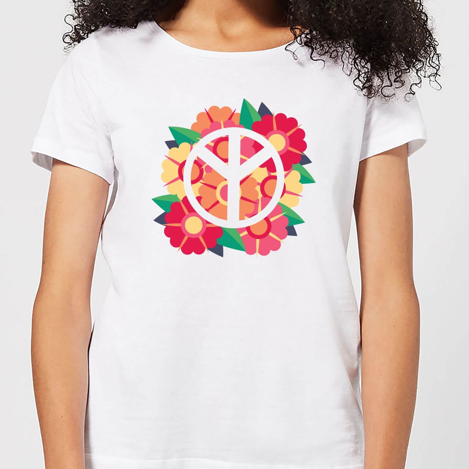 Peace Symbol Floral Women's T-Shirt - White - S - White