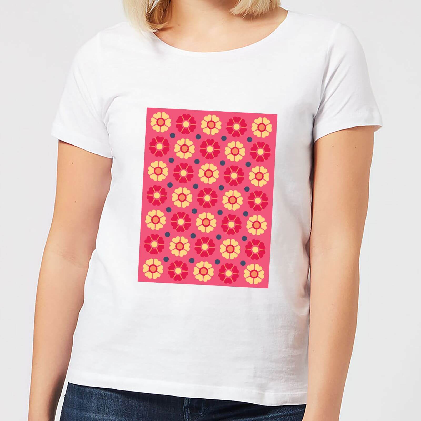 FLORAL PATTERN Women's T-Shirt - White - XL