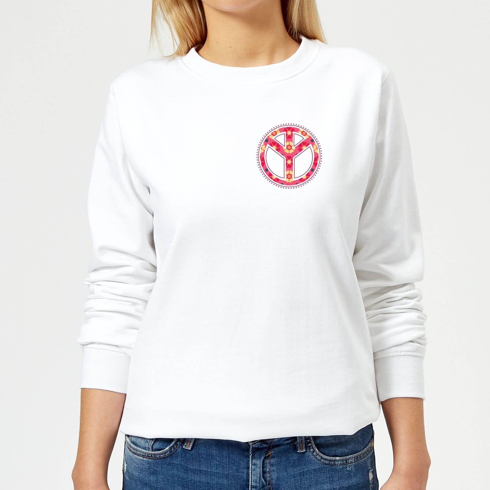 Floral Pattern Peace Symbol Women's Sweatshirt - White - XS - White