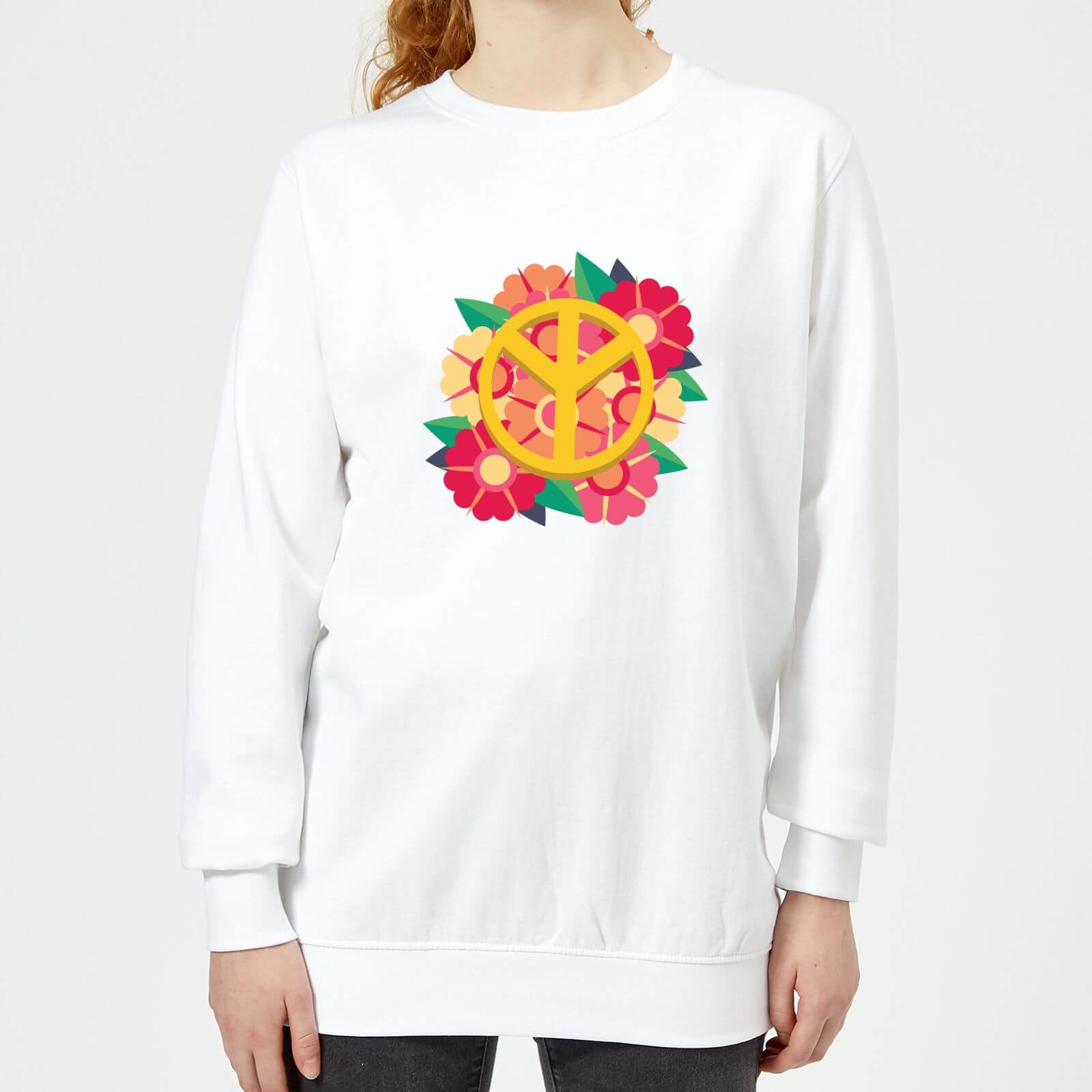 Peace Symbol Floral Women's Sweatshirt - White - XS - White