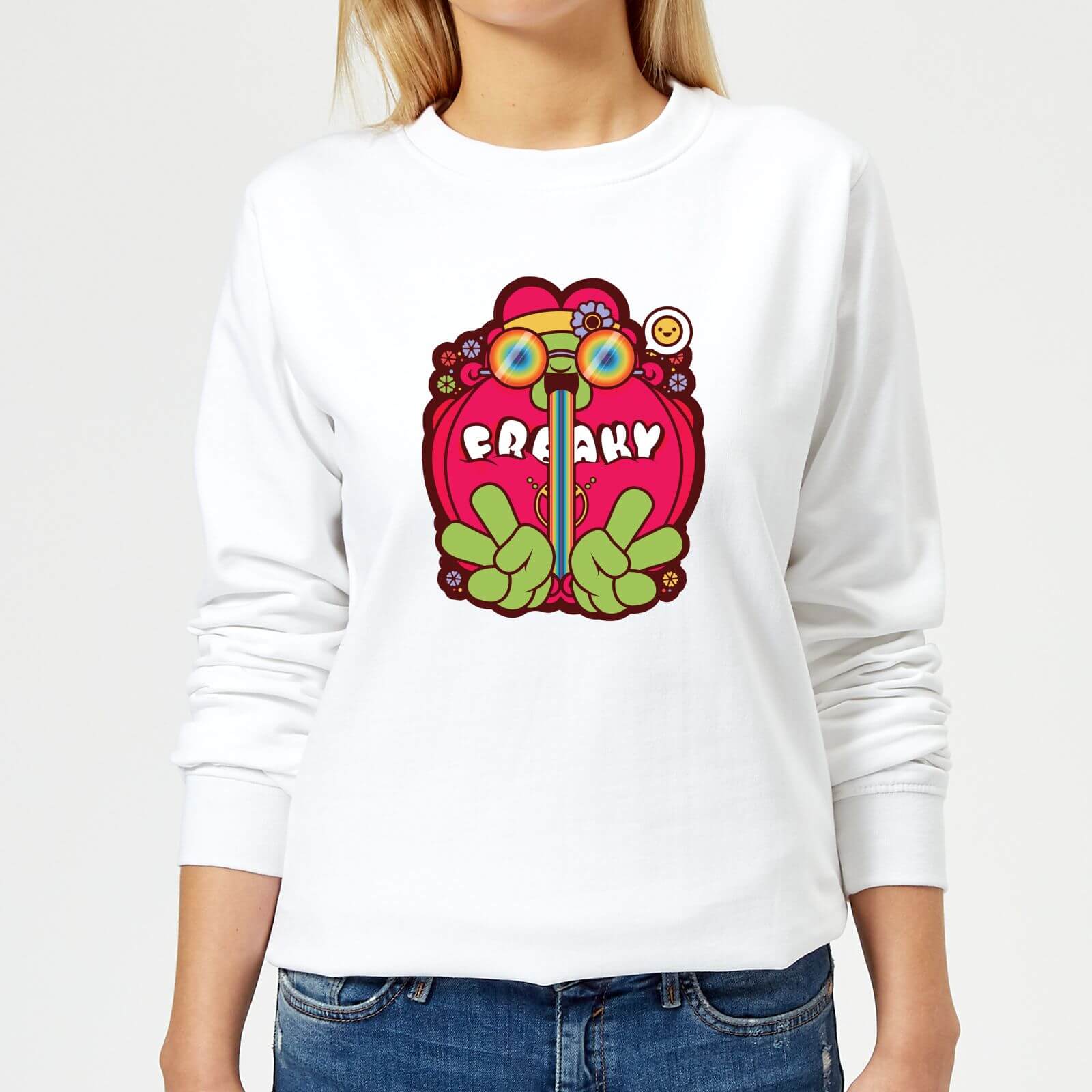 Hippie Psychedelic Cartoon Women's Sweatshirt - White - XS