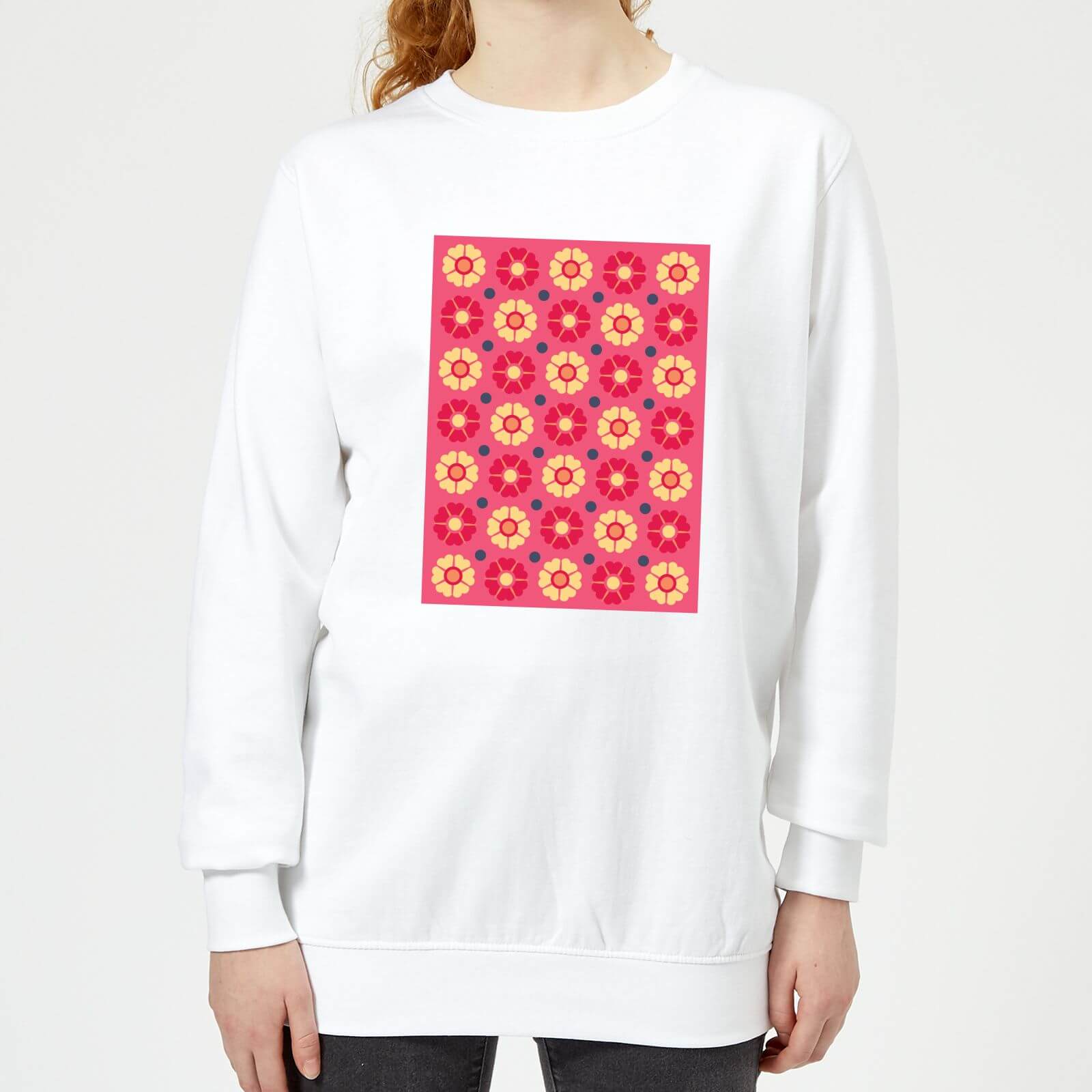 FLORAL PATTERN Women's Sweatshirt - White - XS - White