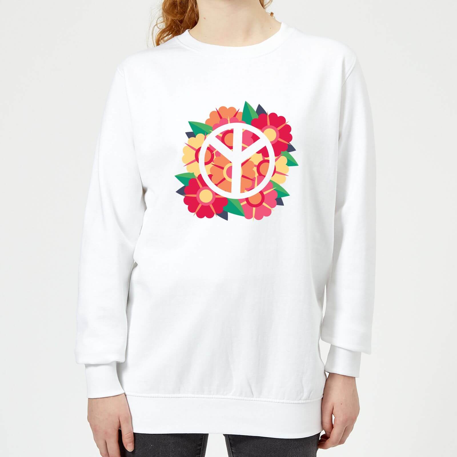 Peace Symbol Floral Women's Sweatshirt - White - S - White
