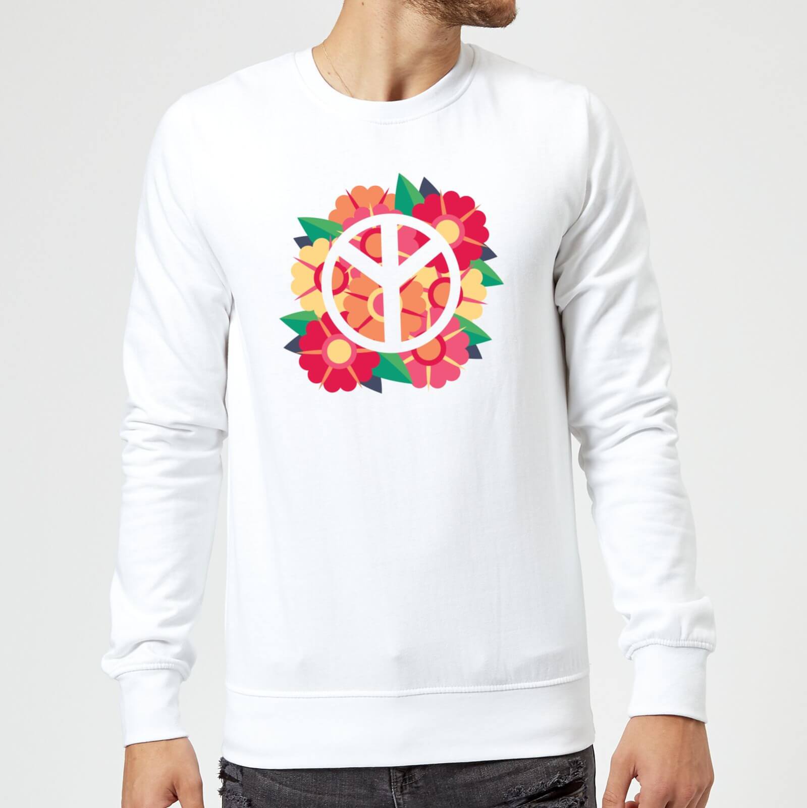 Peace Symbol Floral Sweatshirt - White - M - White