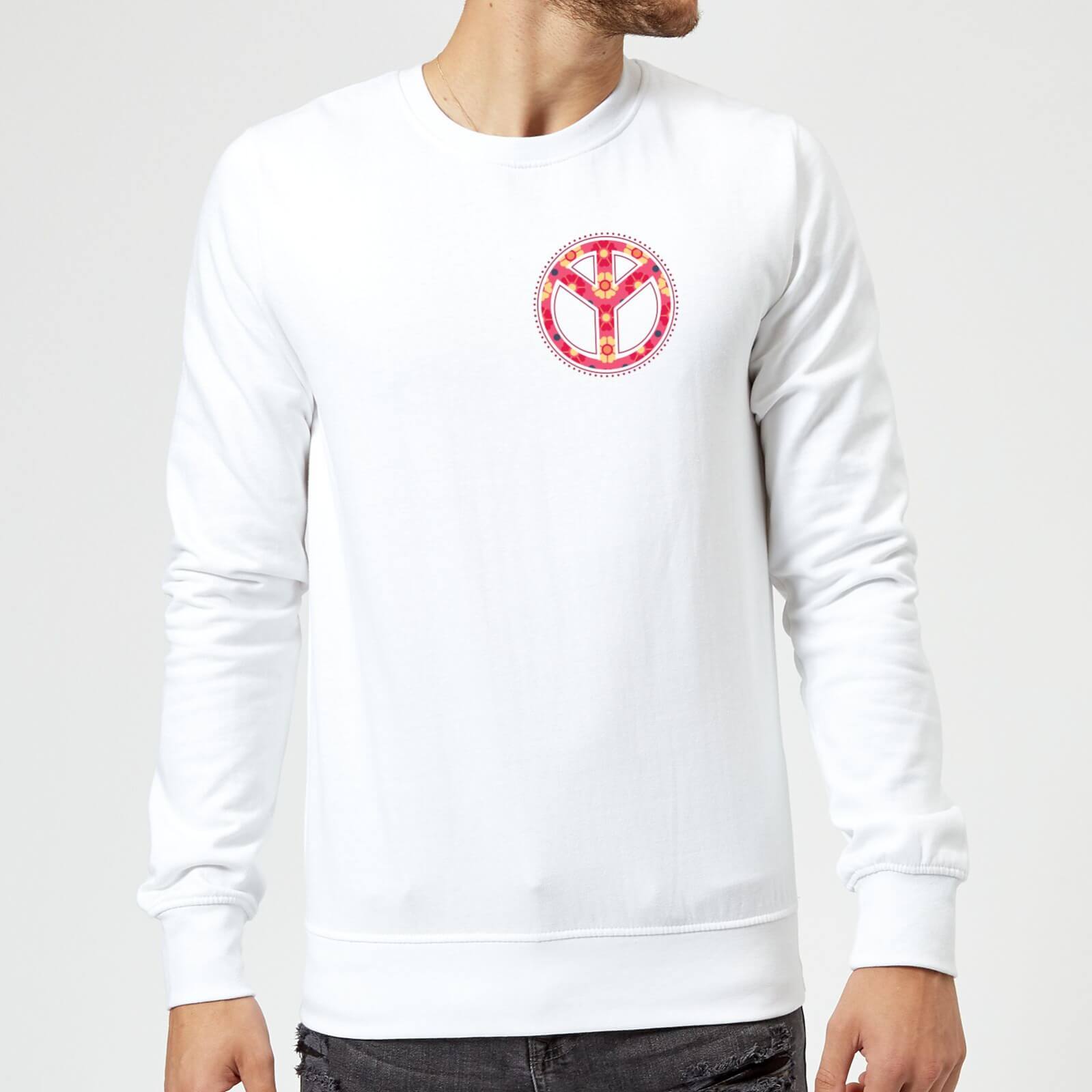 Floral Pattern Peace Symbol Sweatshirt - White - S - White