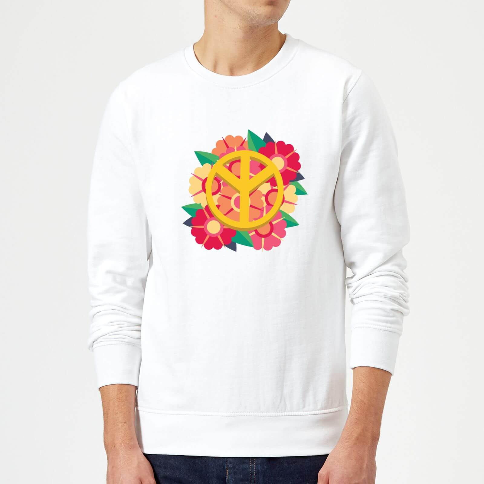 Peace Symbol Floral Sweatshirt - White - M - White