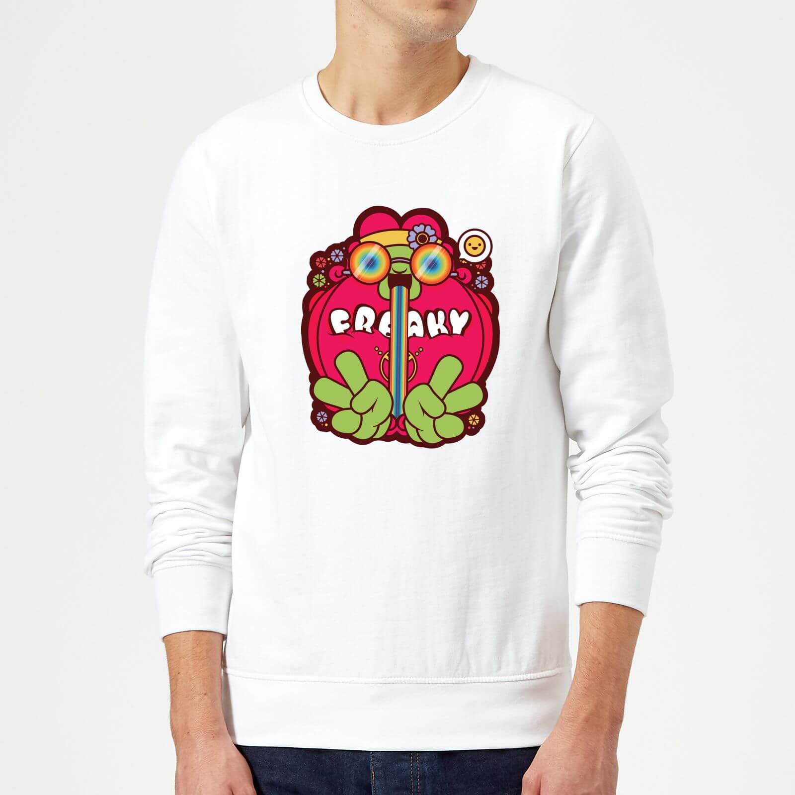 Hippie Psychedelic Cartoon Sweatshirt - White - L - White